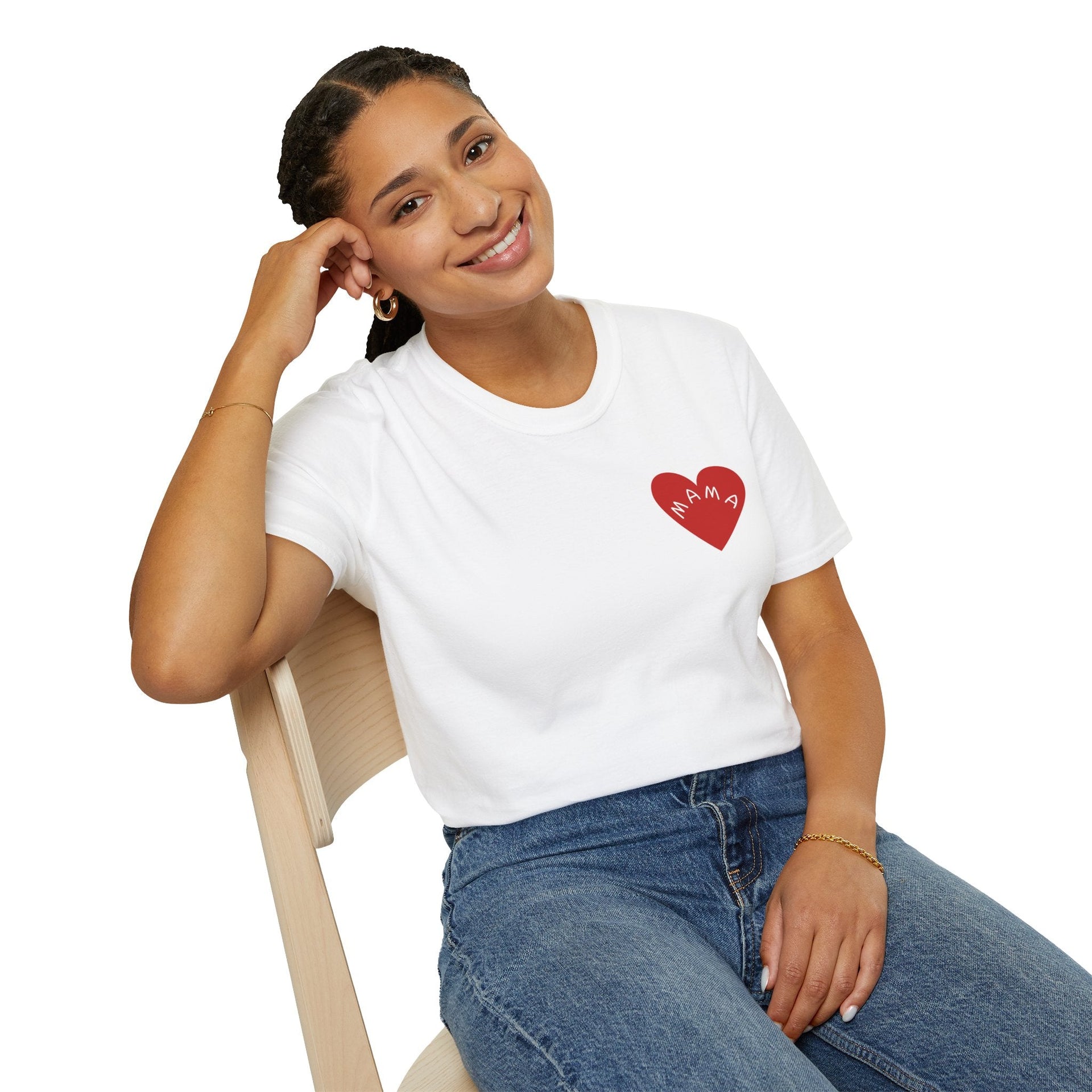 White Mama Love Heart Graphic T-Shirt Casual Cotton Crewneck - Image 5