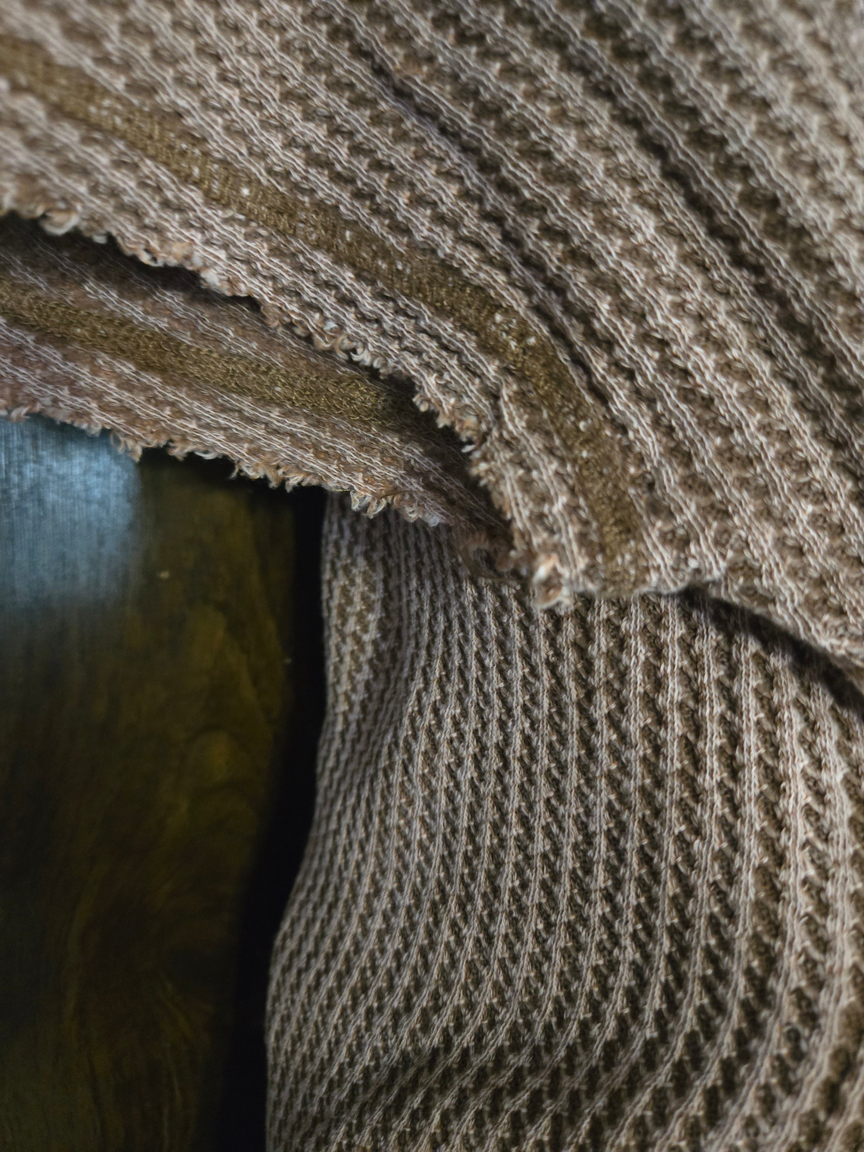 Zenana Waffle Knit Button-Up Top in Taupe Brown