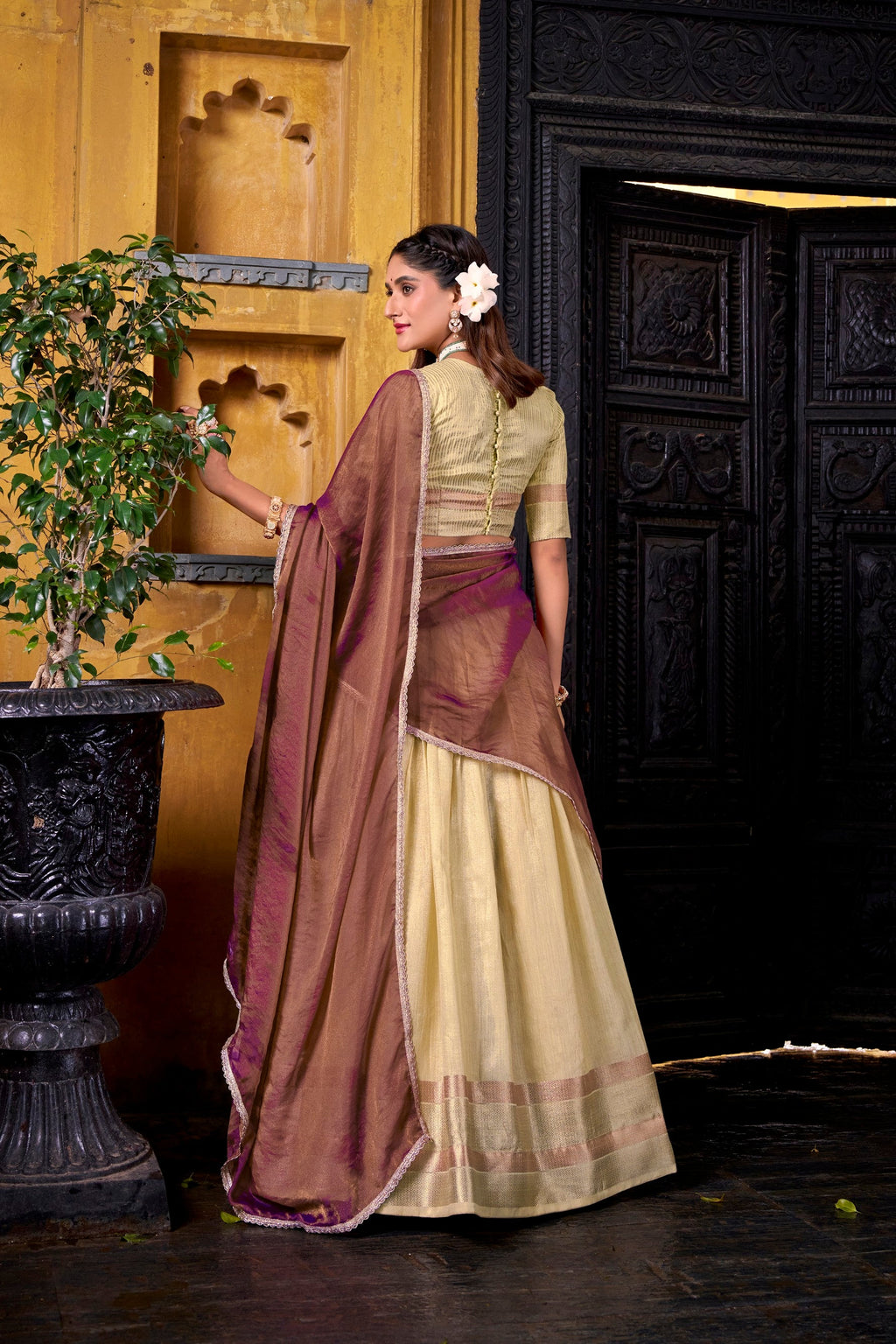 Lorenvalley Fashion Yellow Dupion Silk Zari Weaving Work Lehenga Choli with Dupatta