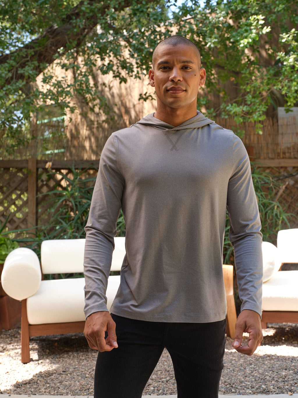 Men's Malone Luxe Jersey Pullover Hoodie in solid grey, minimalist sporty style