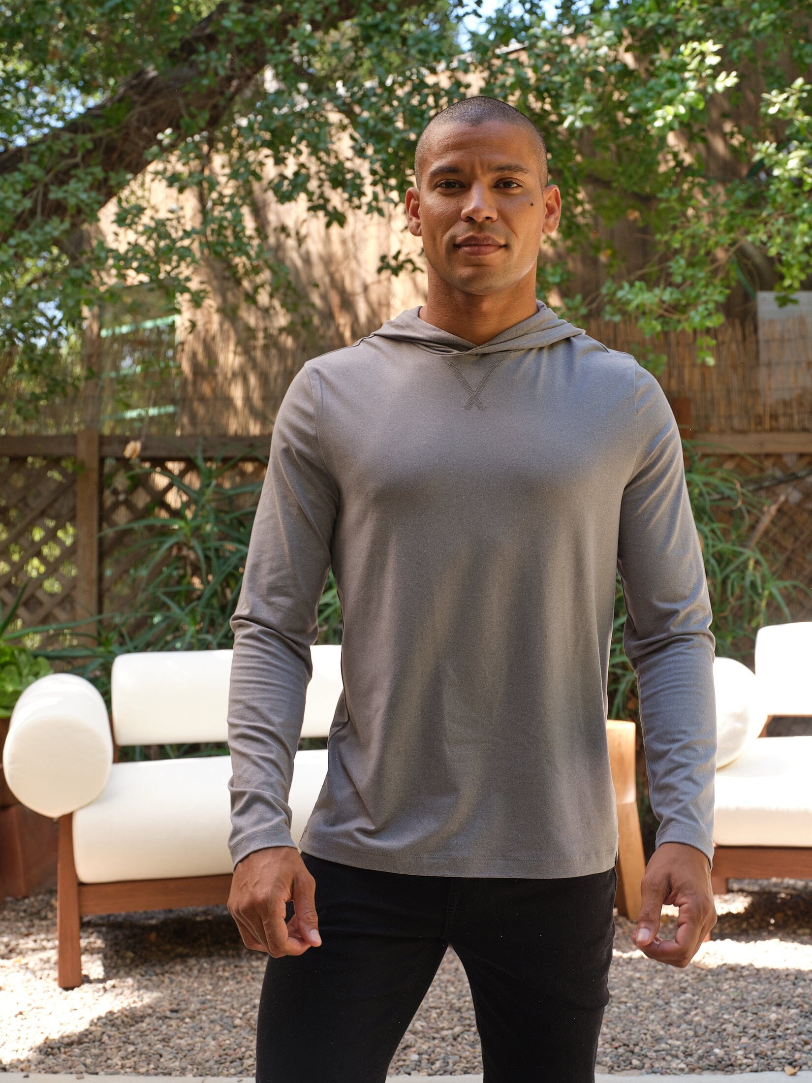 Men's Malone Luxe Jersey Pullover Hoodie in solid grey, minimalist sporty style