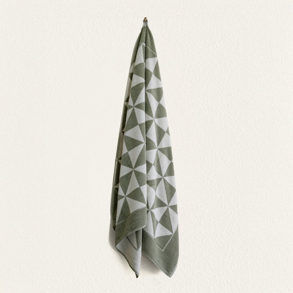 Sage Green Australian Cotton Geometric Bath Towel 600 GSM - Image 14