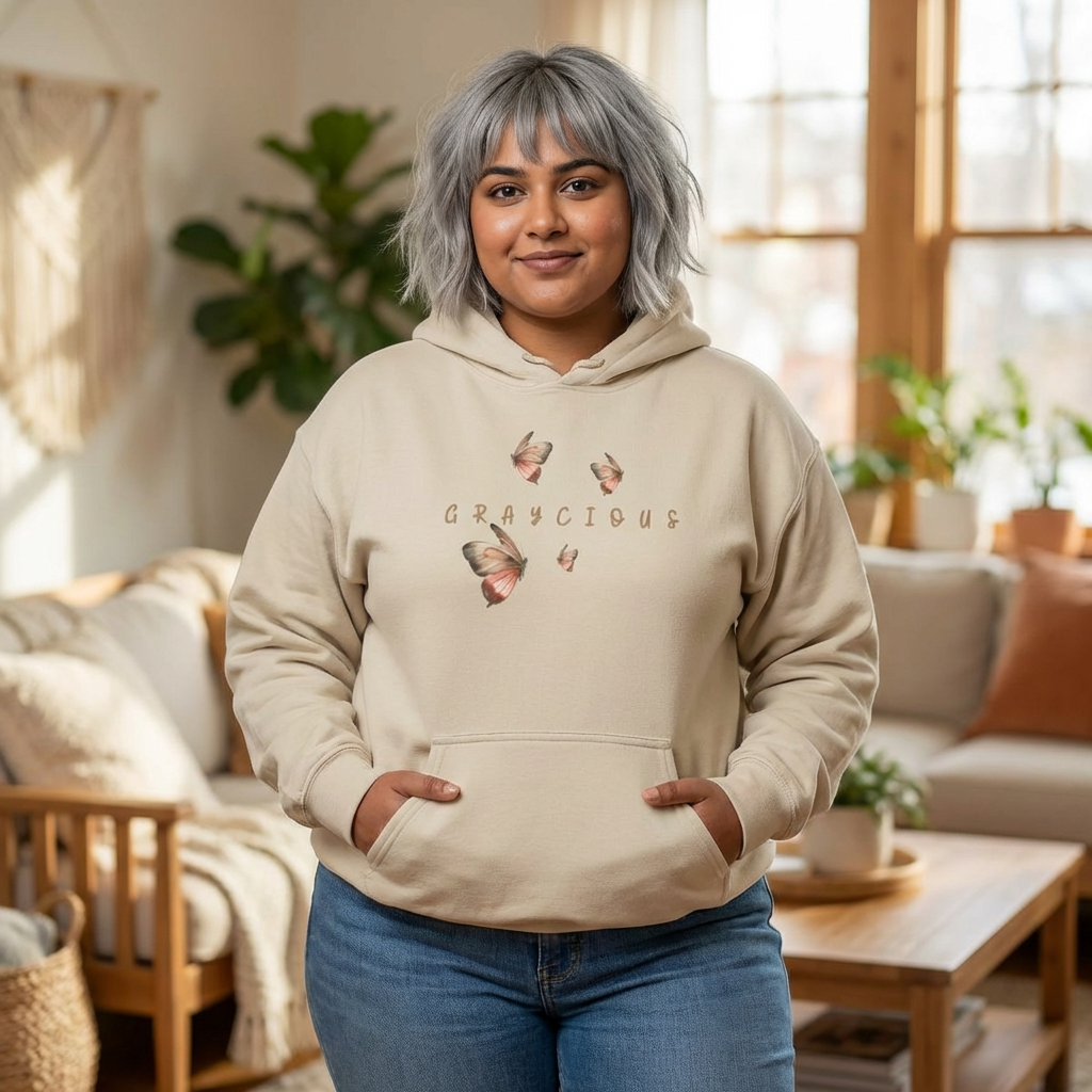 Butterfly graphic unisex hooded sweatshirt in a cozy heavy-blend fabric with kangaroo pocket