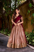 Lorenvalley Fashion Peach Dupion Silk Zari Weaving Work Lehenga Choli with Dupatta