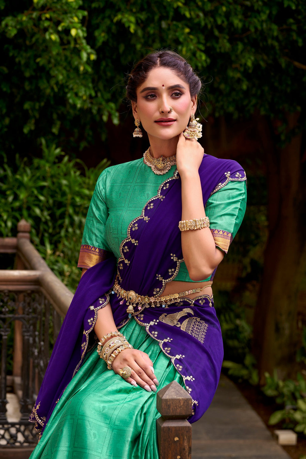 Green Poly Cotton Zari Weaving Work Lehenga Choli and Dupatta