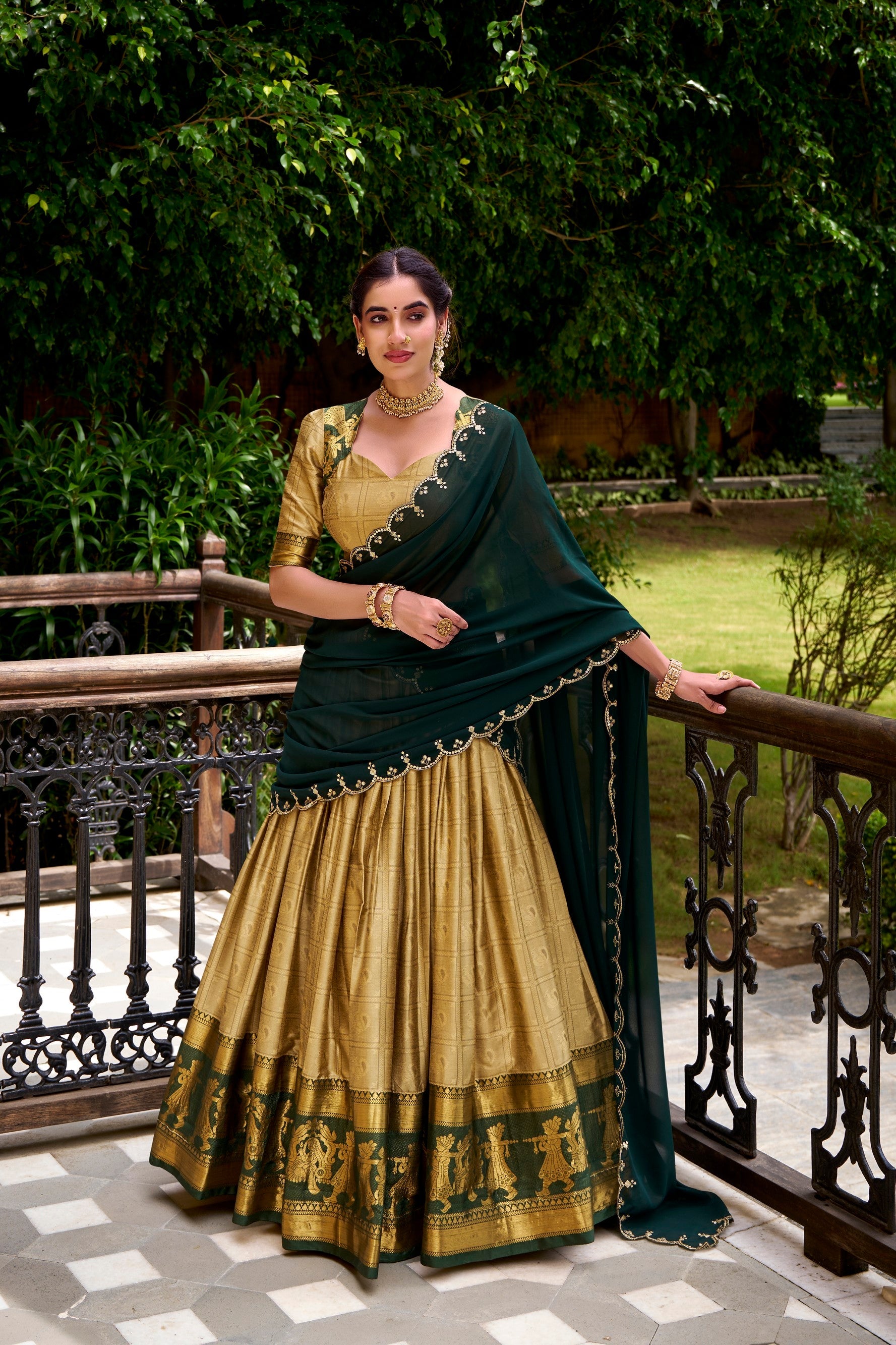 Cream Poly Cotton Lehenga Choli with Traditional Zari Weaving Work