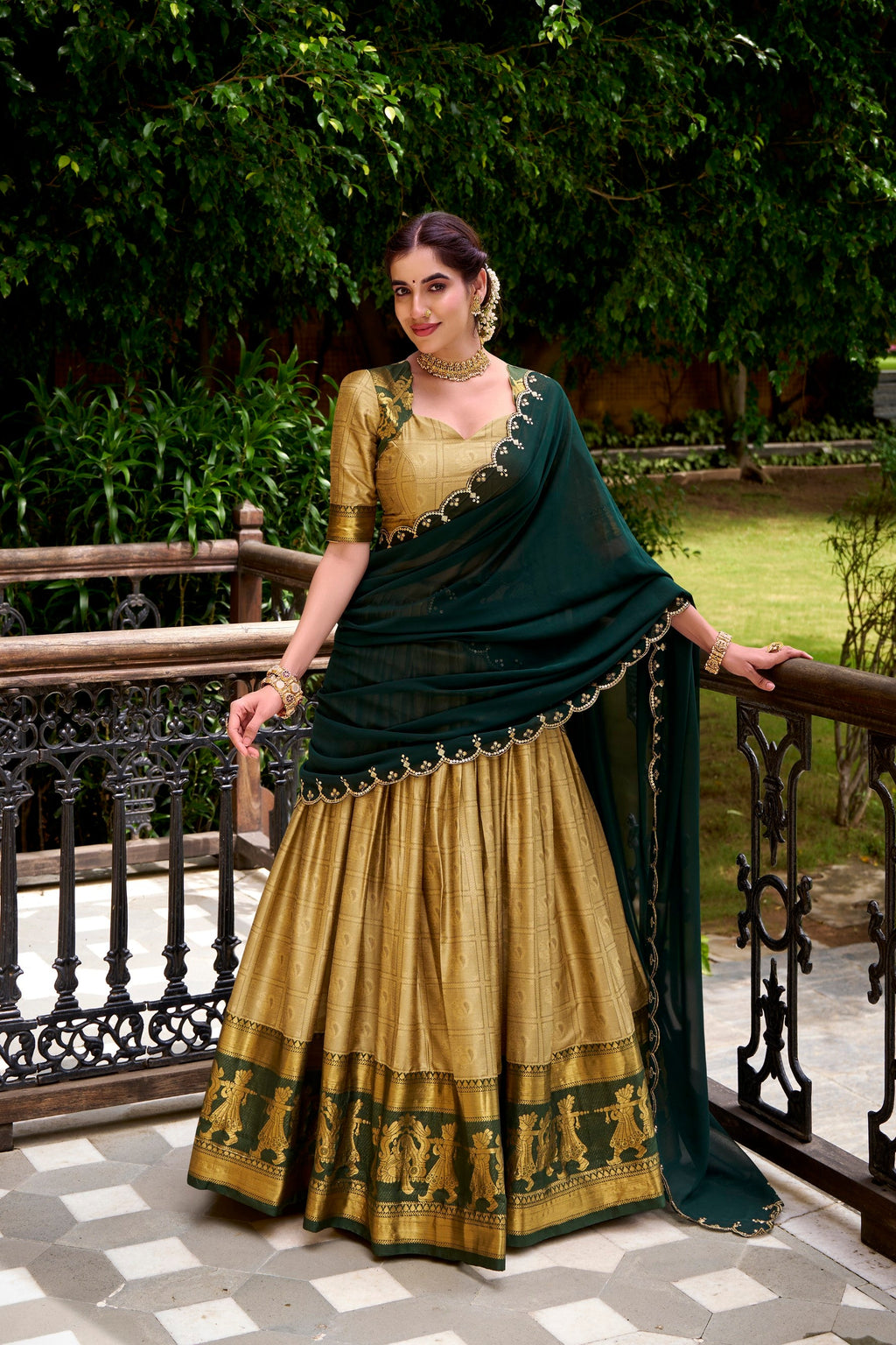 Cream Poly Cotton Lehenga Choli with Traditional Zari Weaving Work