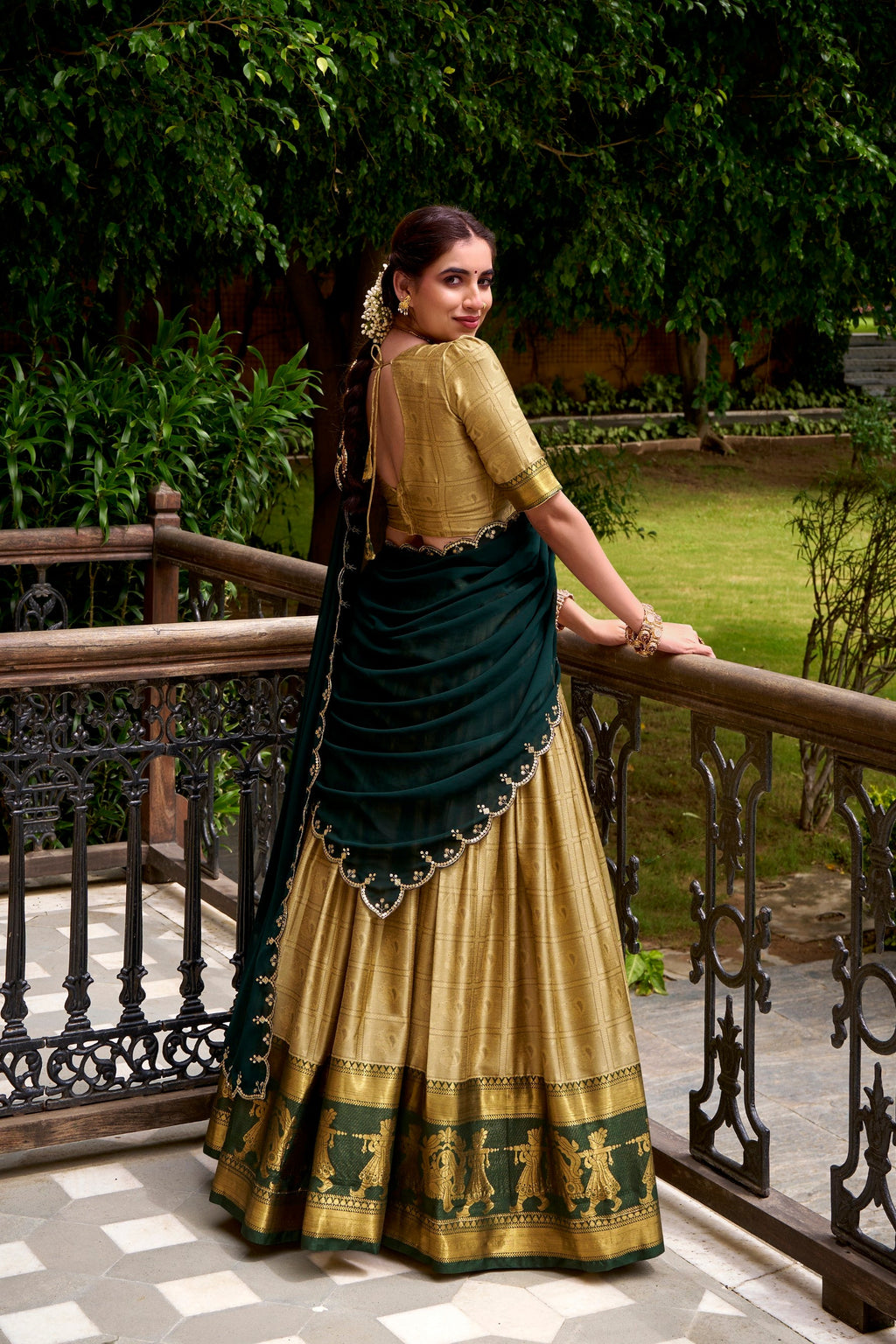 Cream Poly Cotton Lehenga Choli with Traditional Zari Weaving Work