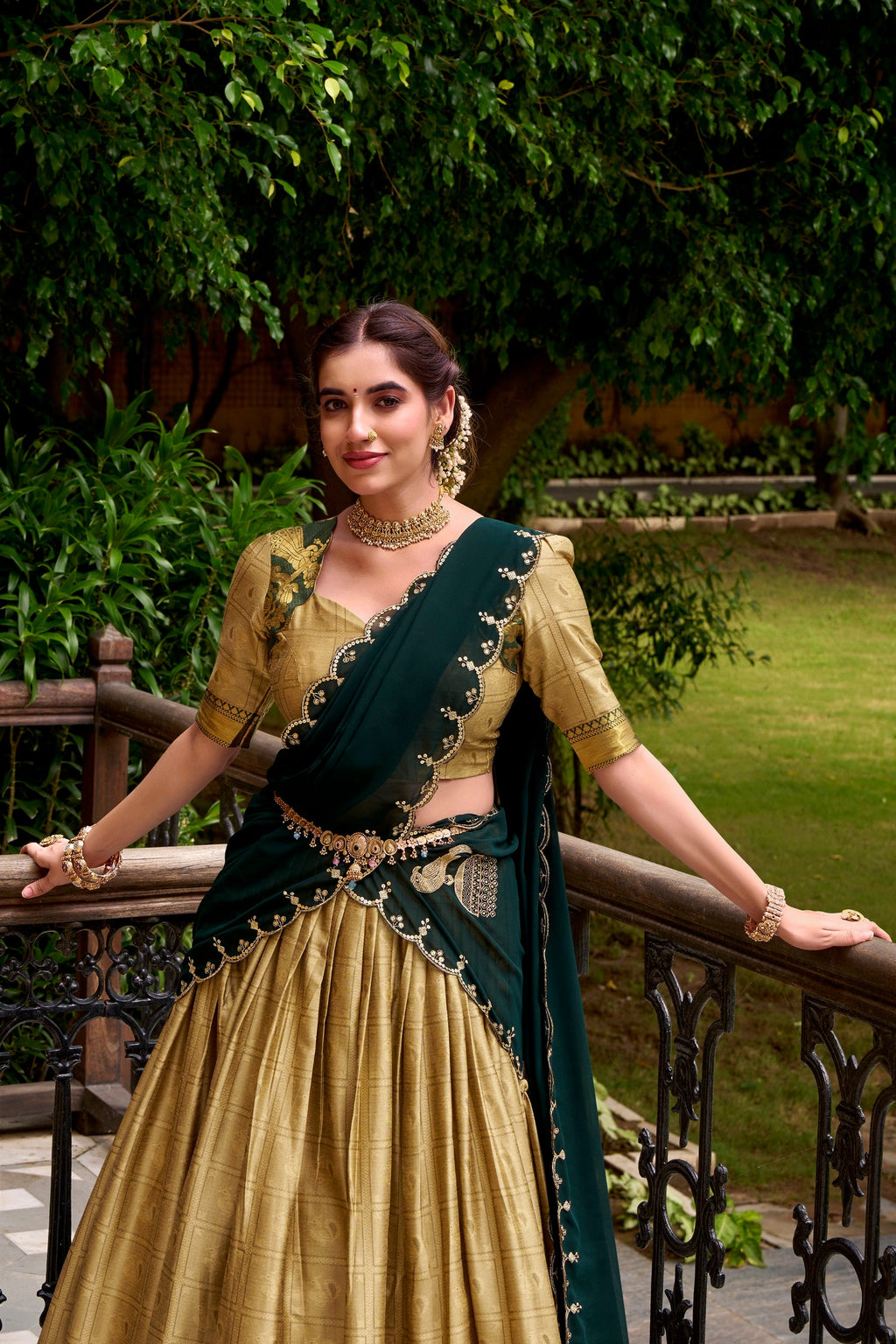Cream Poly Cotton Lehenga Choli with Traditional Zari Weaving Work