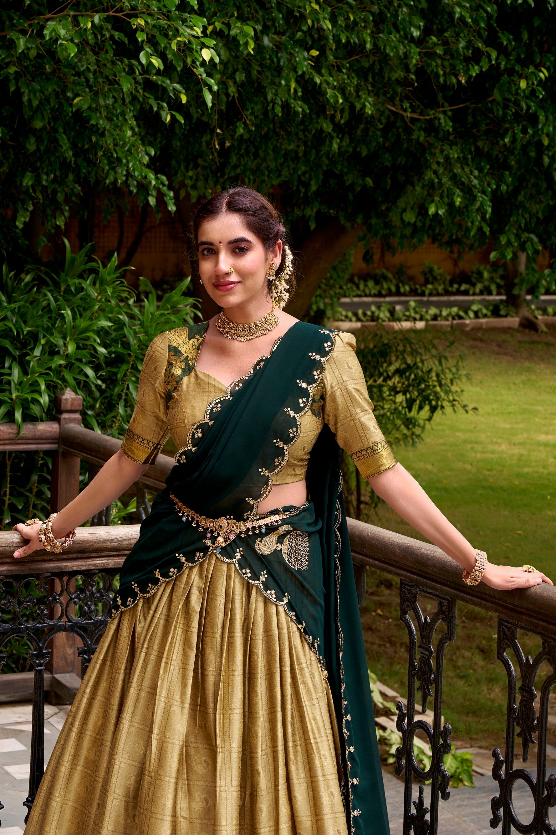 Cream Poly Cotton Lehenga Choli with Traditional Zari Weaving Work