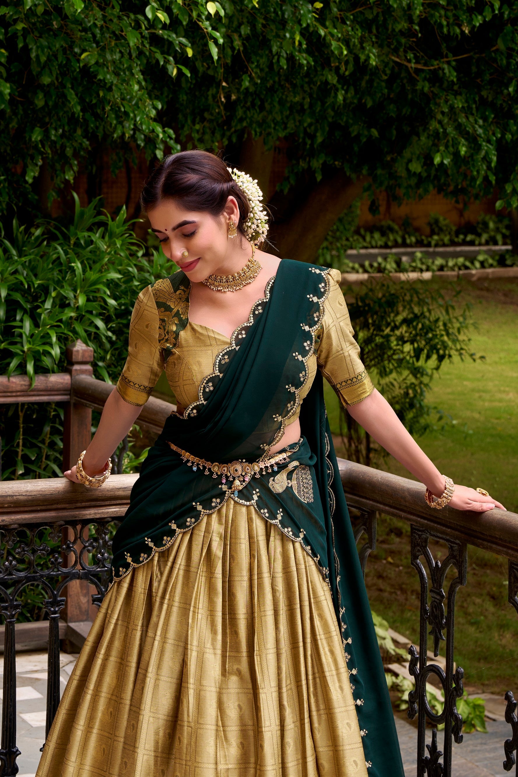 Cream Poly Cotton Lehenga Choli with Traditional Zari Weaving Work