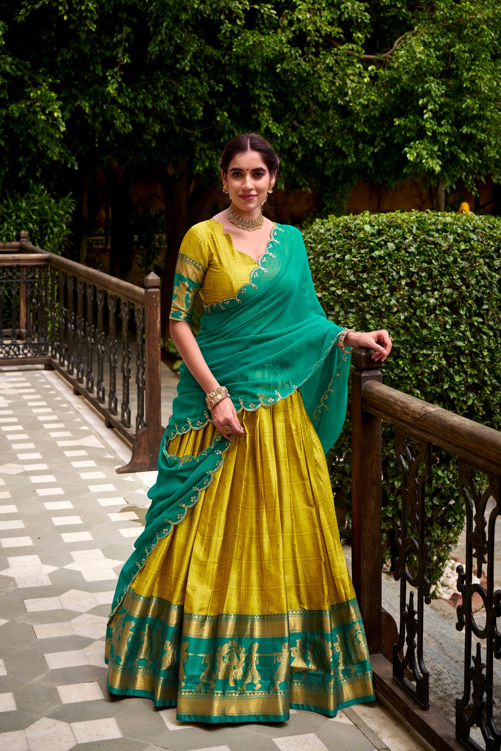 Yellow Poly Cotton Half Saree Lehenga Choli with Zari Work