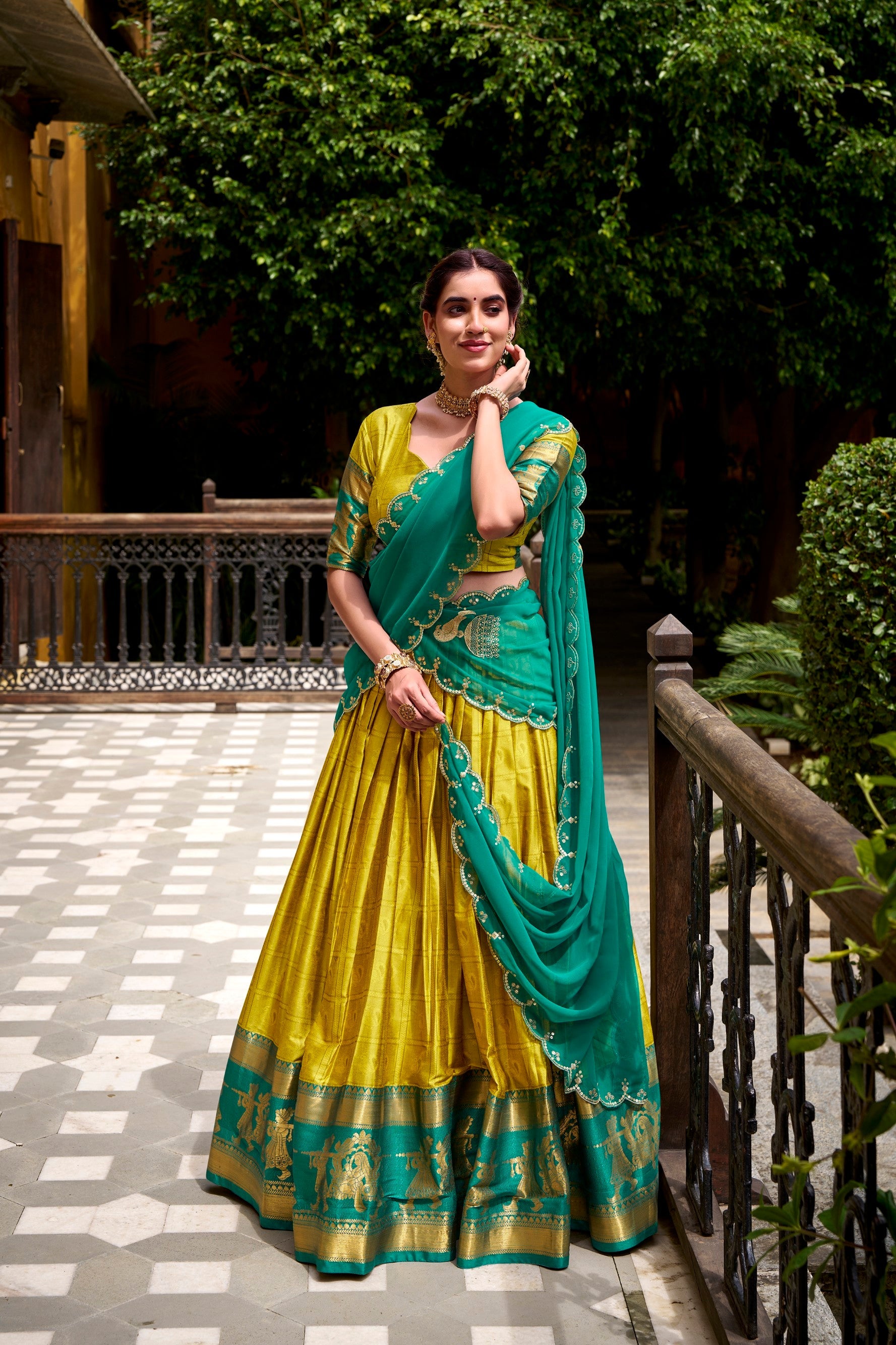 Yellow Poly Cotton Half Saree Lehenga Choli with Zari Work