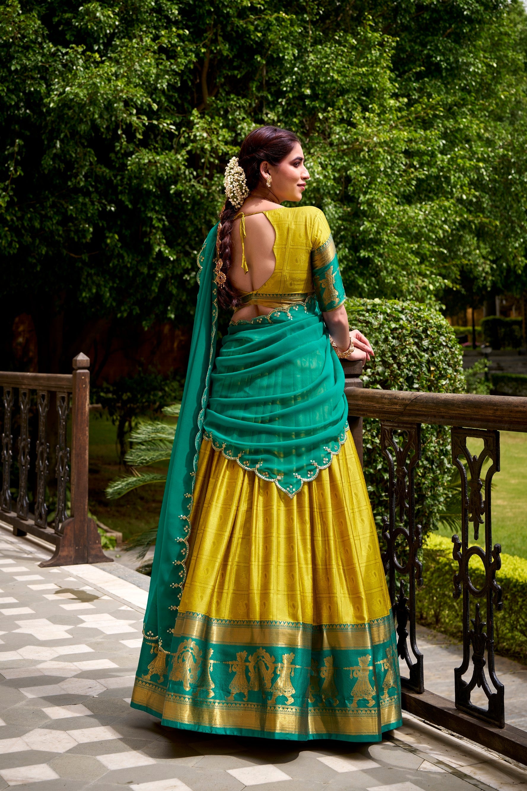 Yellow Poly Cotton Half Saree Lehenga Choli with Zari Work