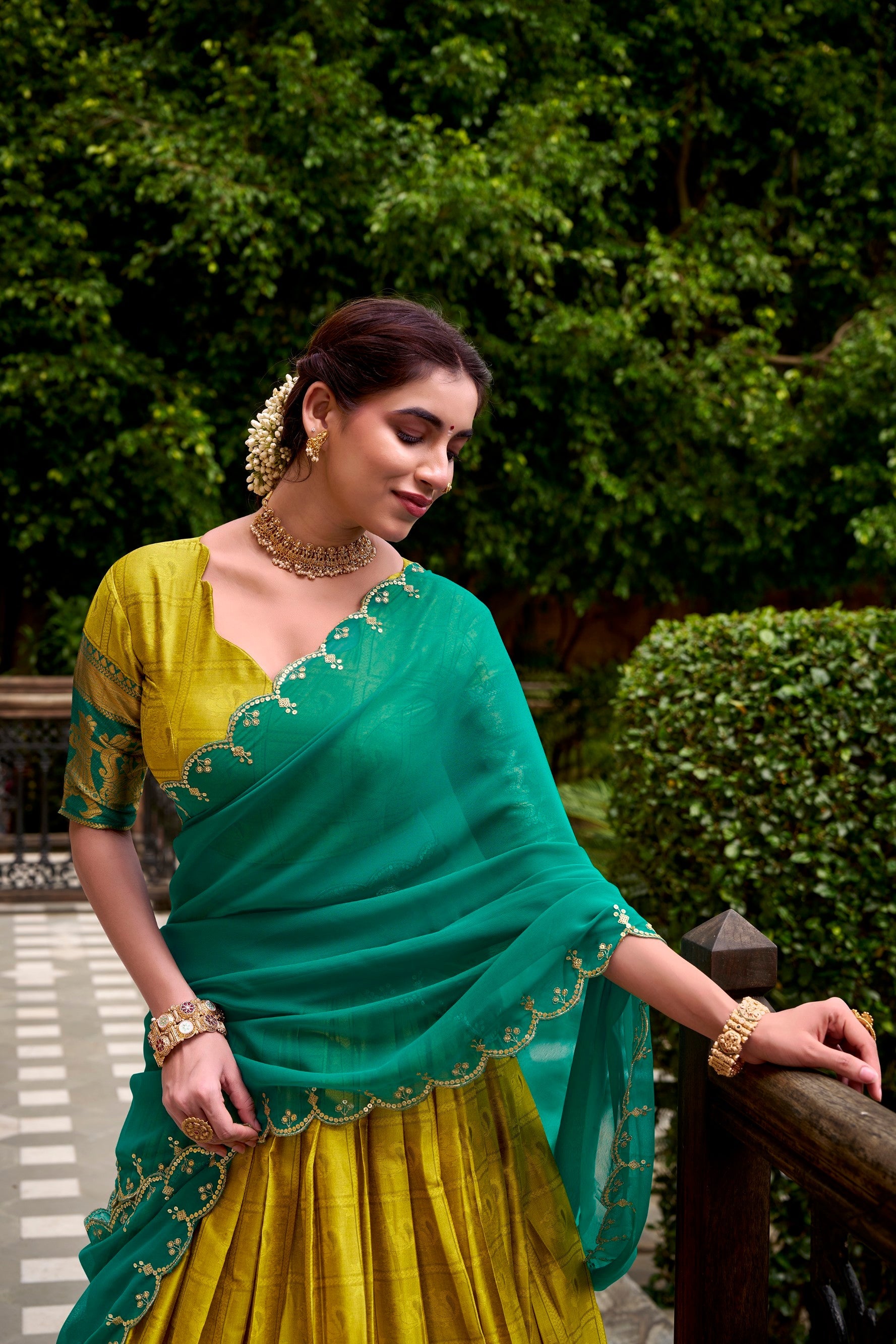 Yellow Poly Cotton Half Saree Lehenga Choli with Zari Work