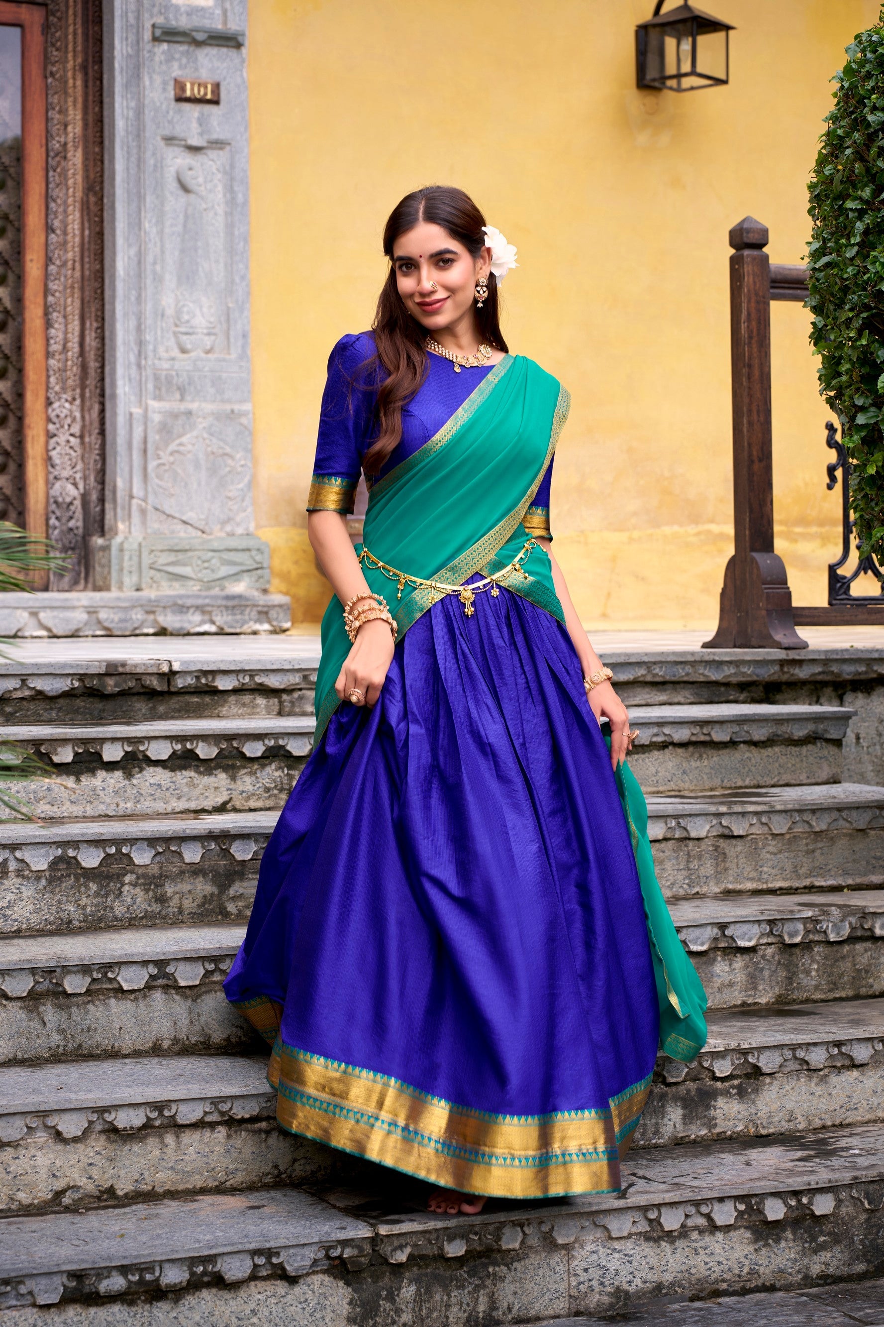 Royalblue Poly Cotton Zari Weaving Work Lehenga Choli with Dupatta