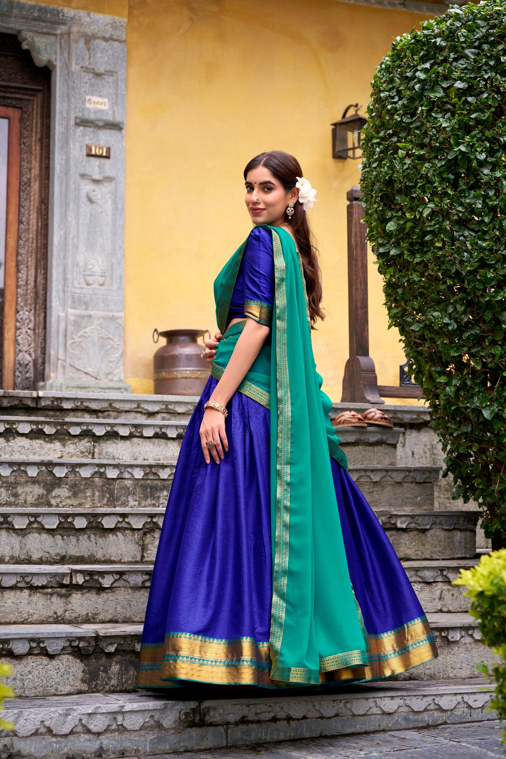 Royalblue Poly Cotton Zari Weaving Work Lehenga Choli with Dupatta