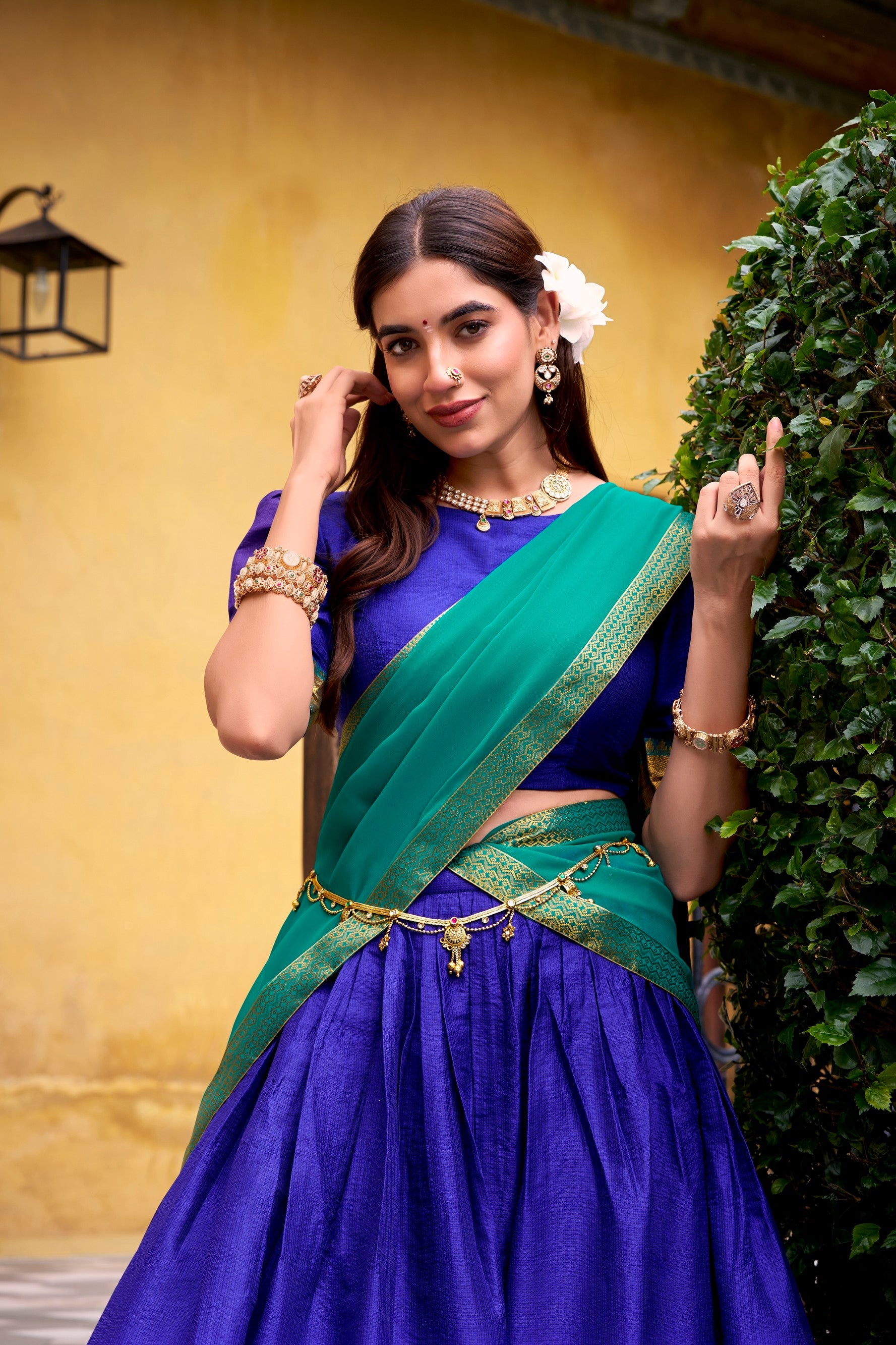Royalblue Poly Cotton Zari Weaving Work Lehenga Choli with Dupatta