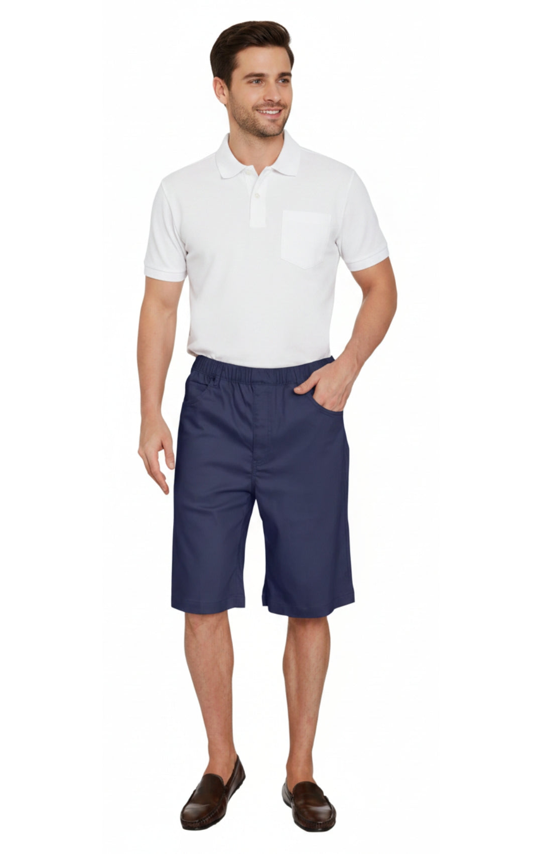 Men's Pull-On Stretch Denim and Twill Shorts with Elastic Waist