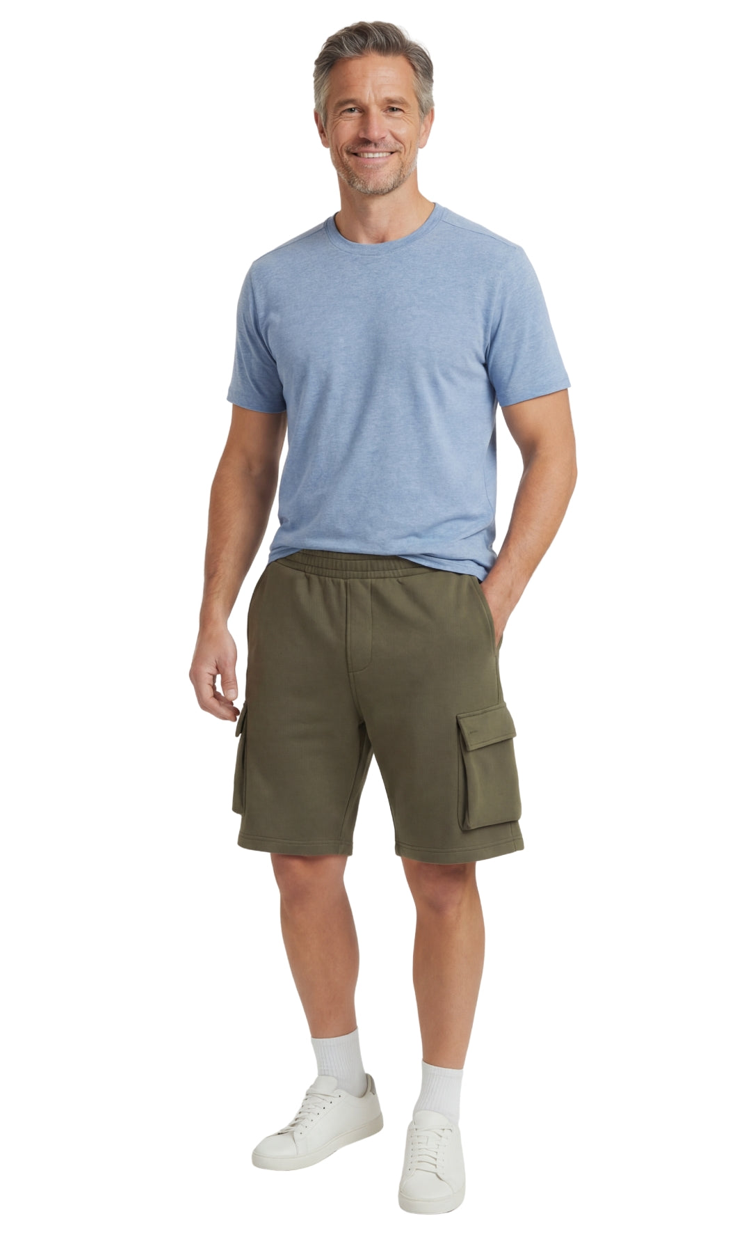 Men's Fleece Cargo Shorts – Relaxed Fit Elastic Waist Utility