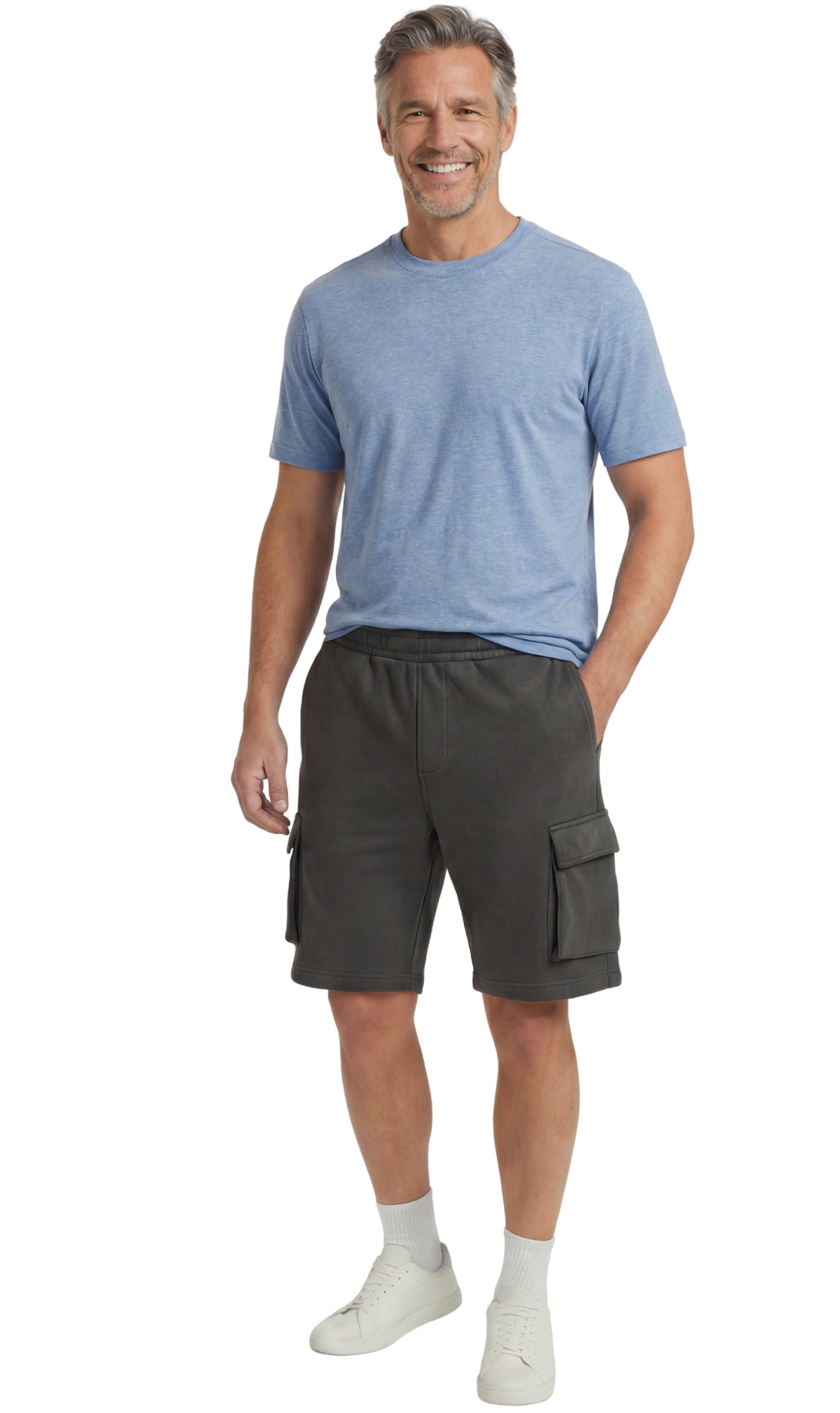 Men's Fleece Cargo Shorts – Relaxed Fit Elastic Waist Utility