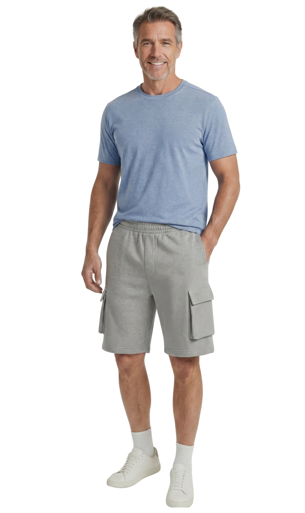 Men's Fleece Cargo Shorts – Relaxed Fit Elastic Waist Utility