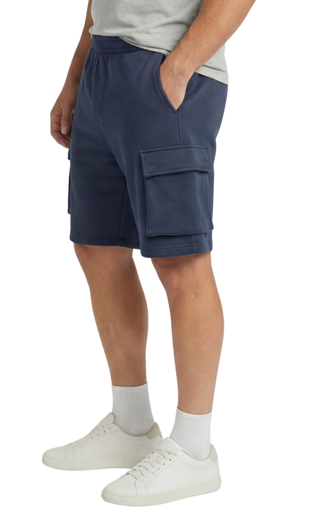 Men's Fleece Cargo Shorts – Relaxed Fit Elastic Waist Utility
