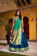 Lorenvalley Fashion Navy Blue Soft Silk Paithani Zari Weaving Work With Sequins and Thread Embroidery Scallop Lace Border Lehenga Choli with Dupatta