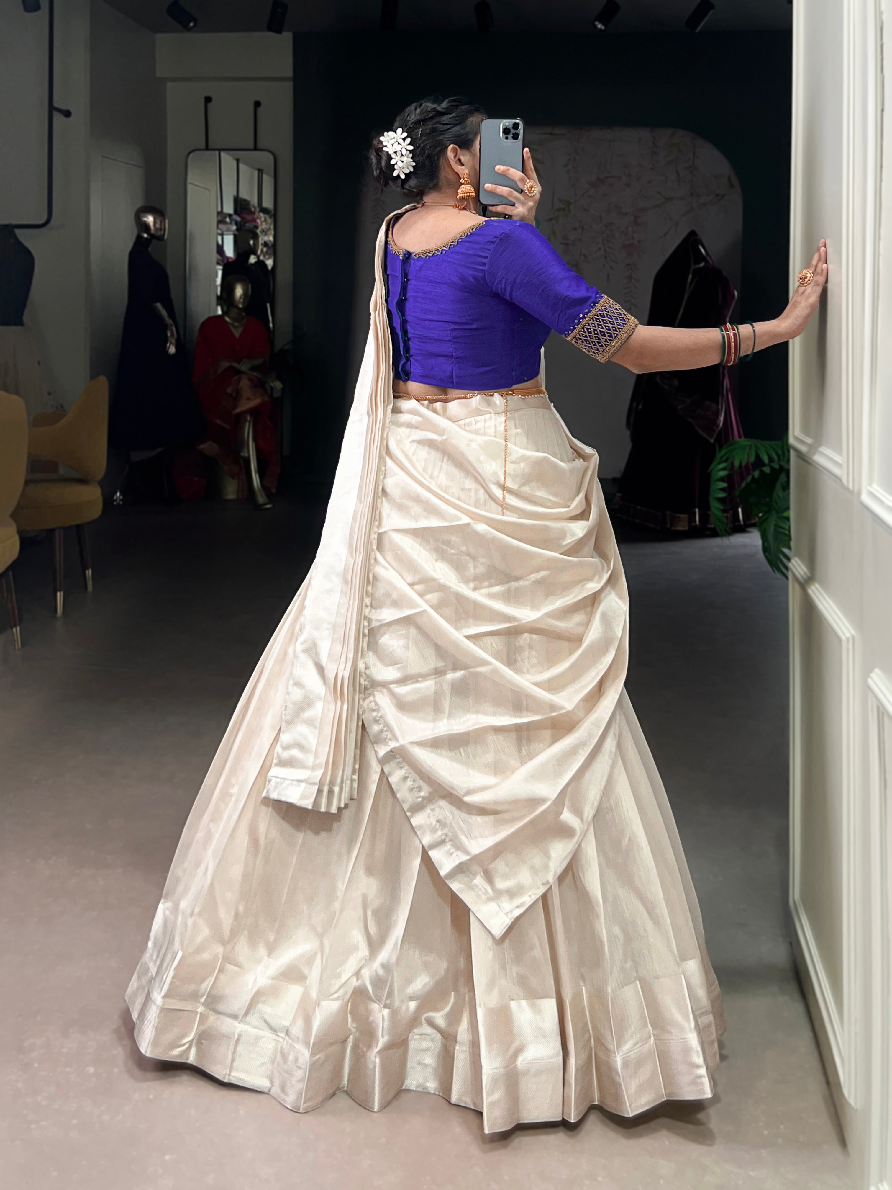 White Poly Tasar Viscose Border Lehenga Choli with Dupatta