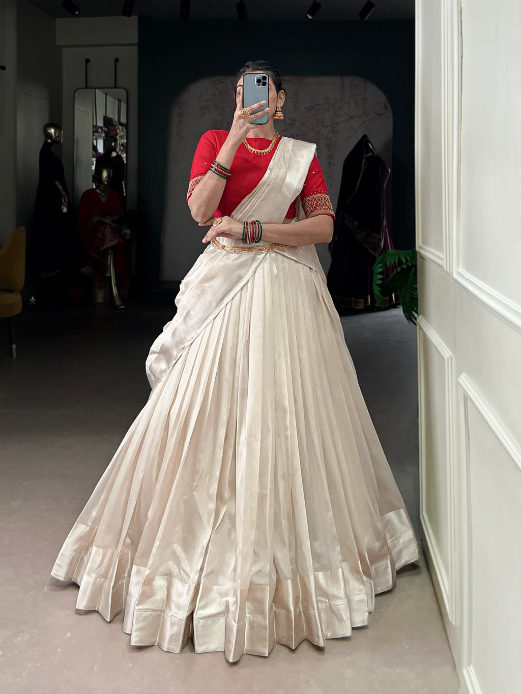 White Poly Tasar Viscose Border Lehenga Choli with Dupatta