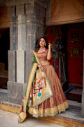 Brown Simmer Organza Lehenga Choli with Zari Weaving and Lace