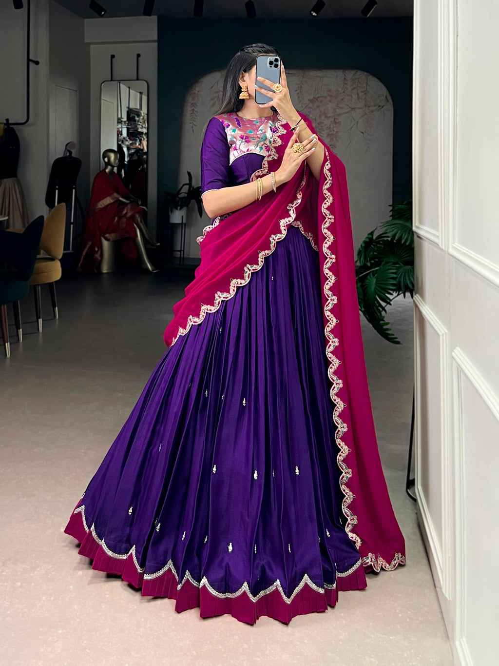 Purple Naysha Silk Sequins and Thread Embroidered Lehenga Choli