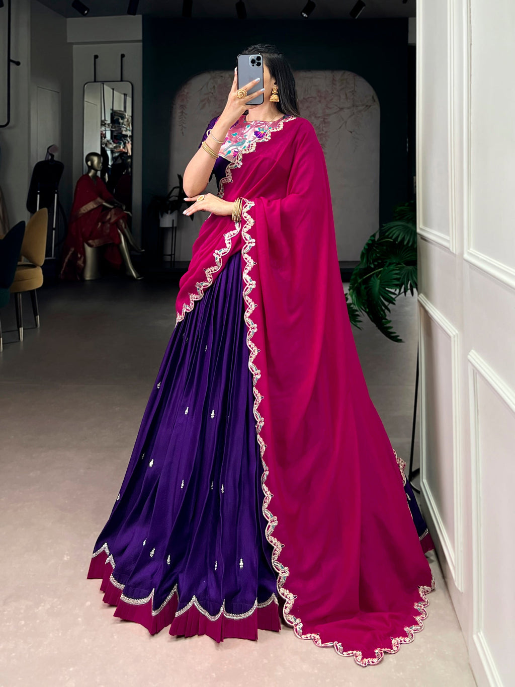 Purple Naysha Silk Sequins and Thread Embroidered Lehenga Choli