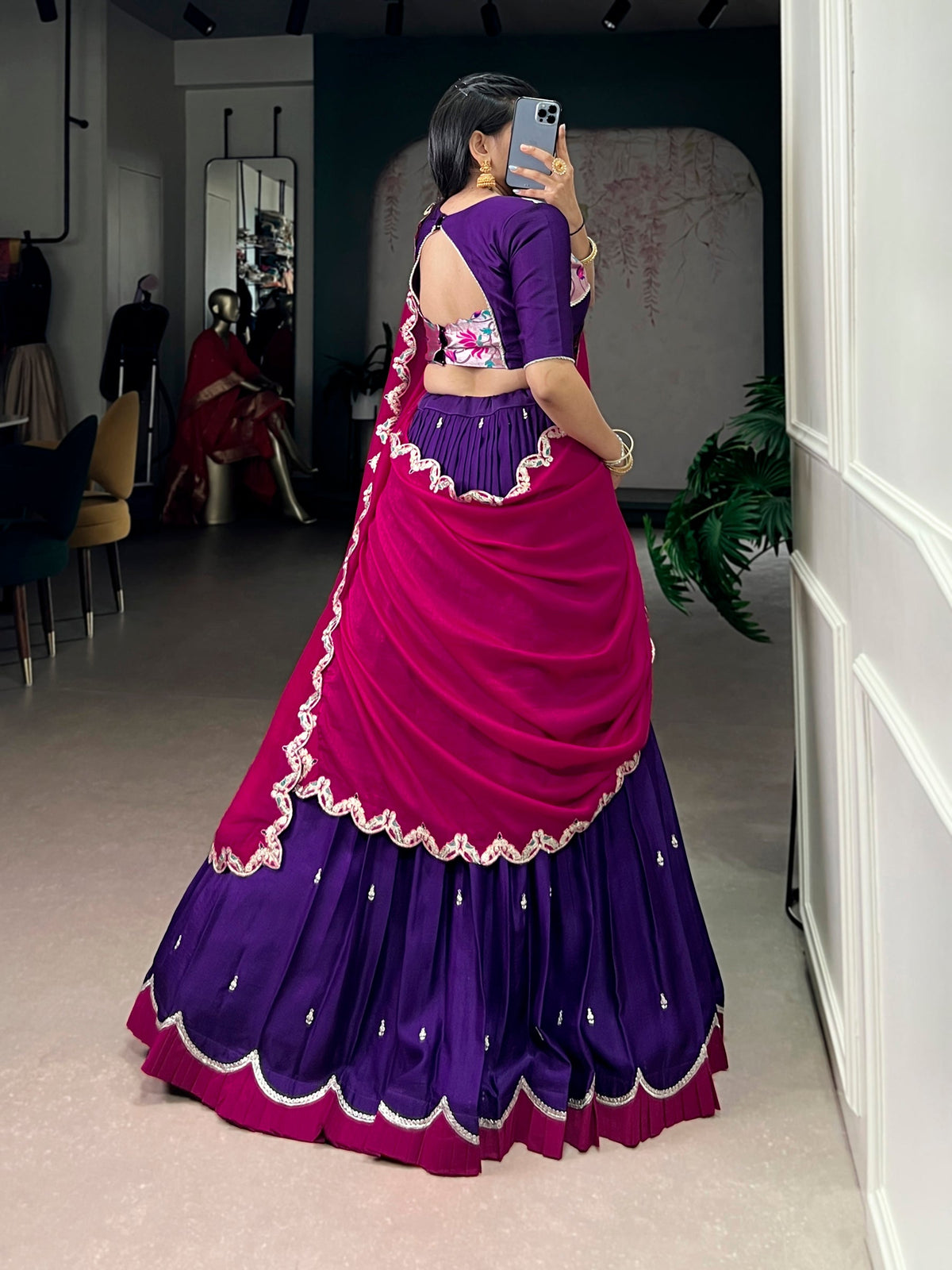 Purple Naysha Silk Sequins and Thread Embroidered Lehenga Choli