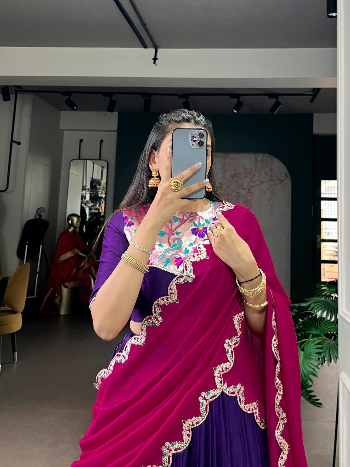 Purple Naysha Silk Sequins and Thread Embroidered Lehenga Choli