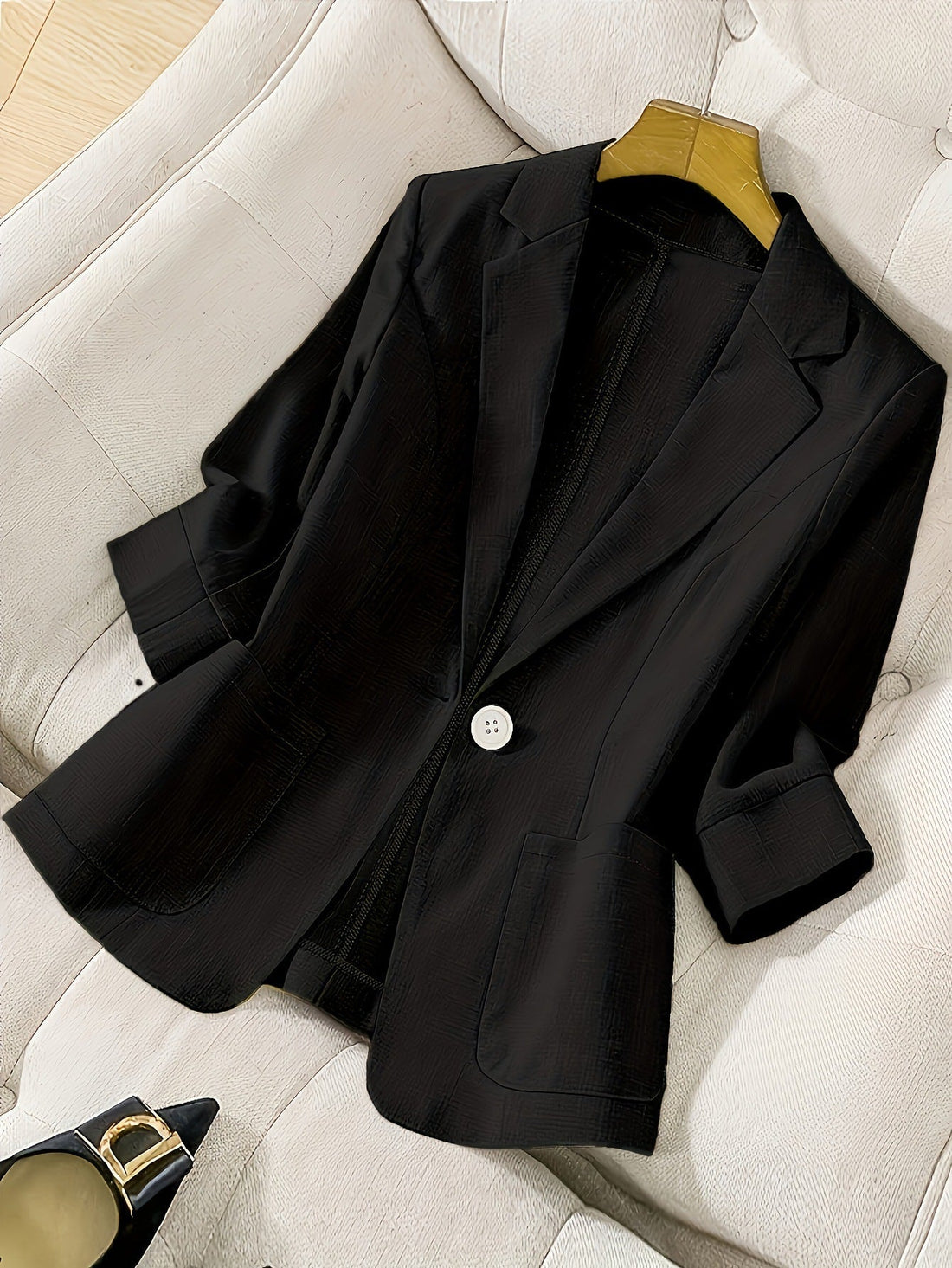 Women's Three-Quarter Sleeve Single-Button Casual Blazer - Image 7