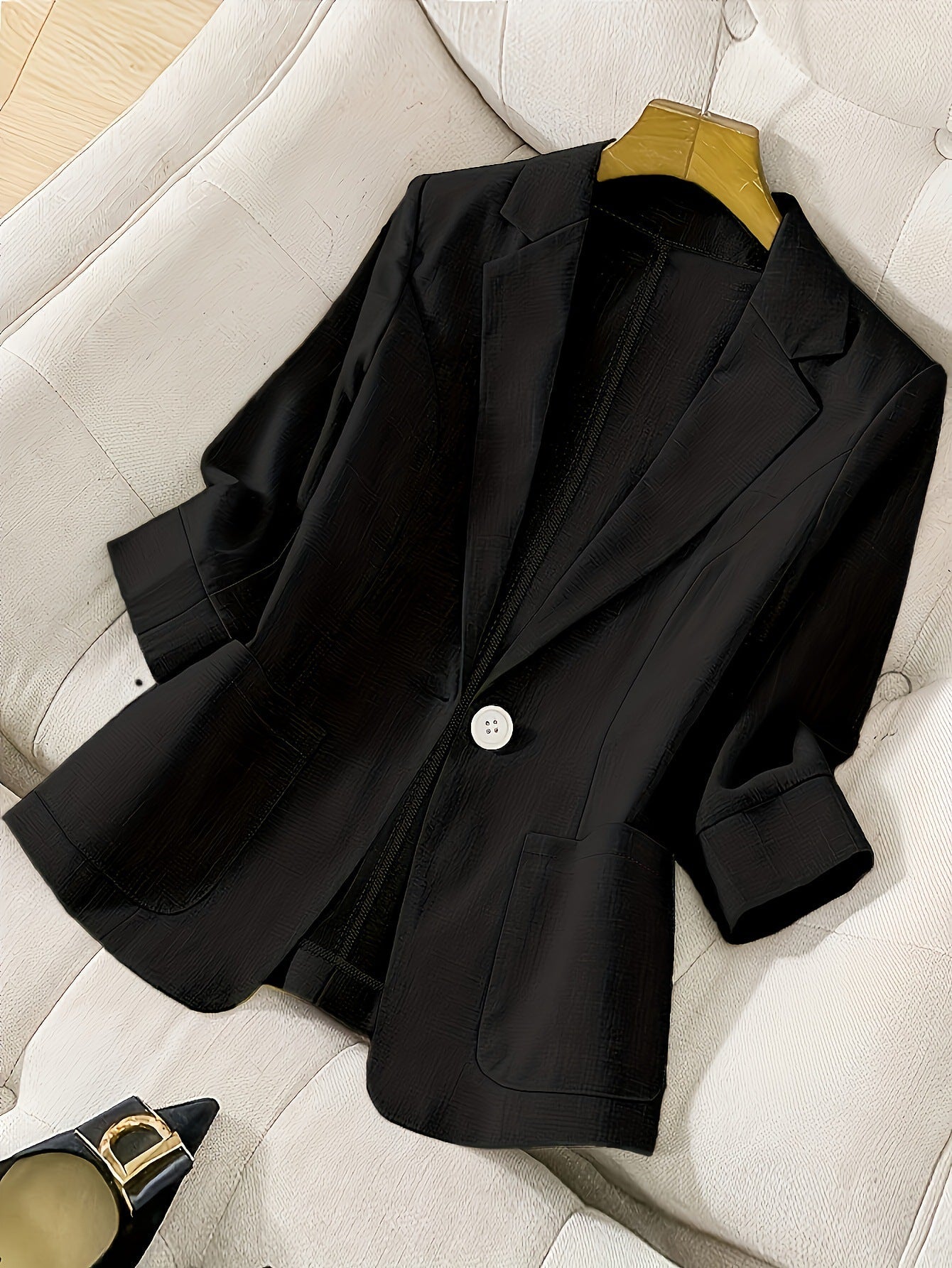 Women's Three-Quarter Sleeve Single-Button Casual Blazer - Image 7