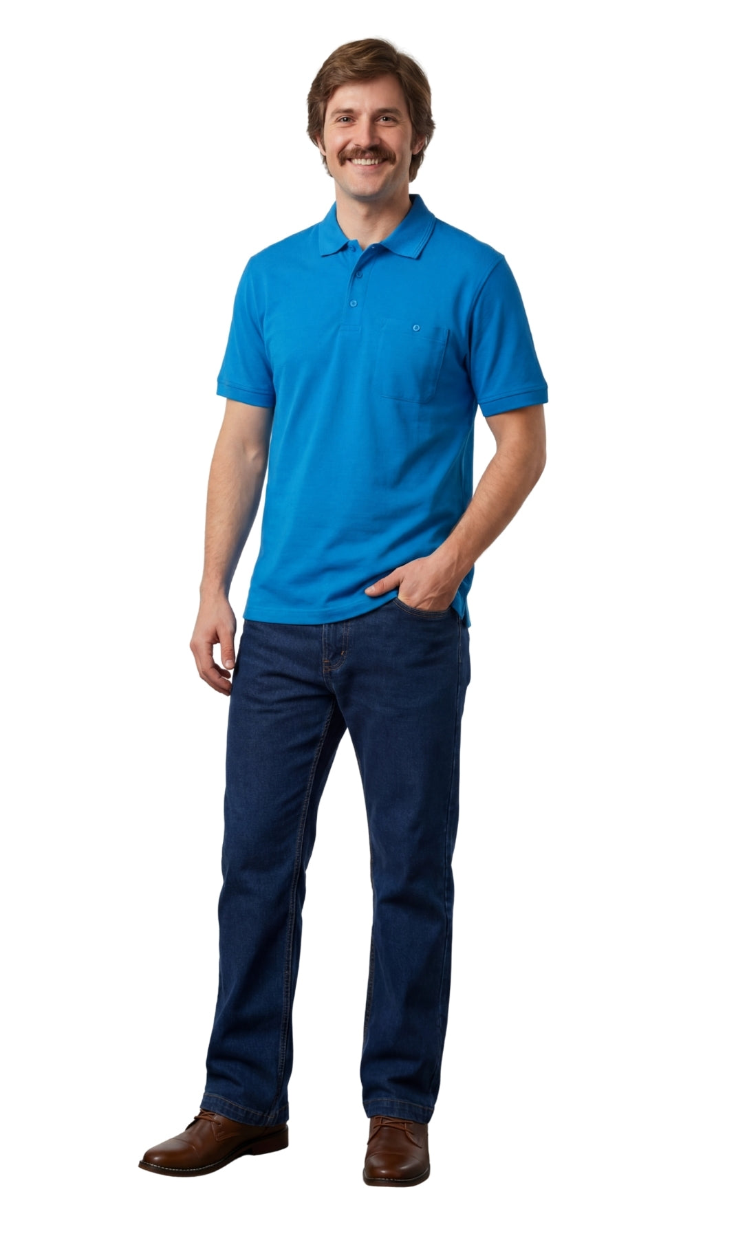 Men's Short Sleeve Pique Polo Shirt with Chest Pocket - Regular Fit