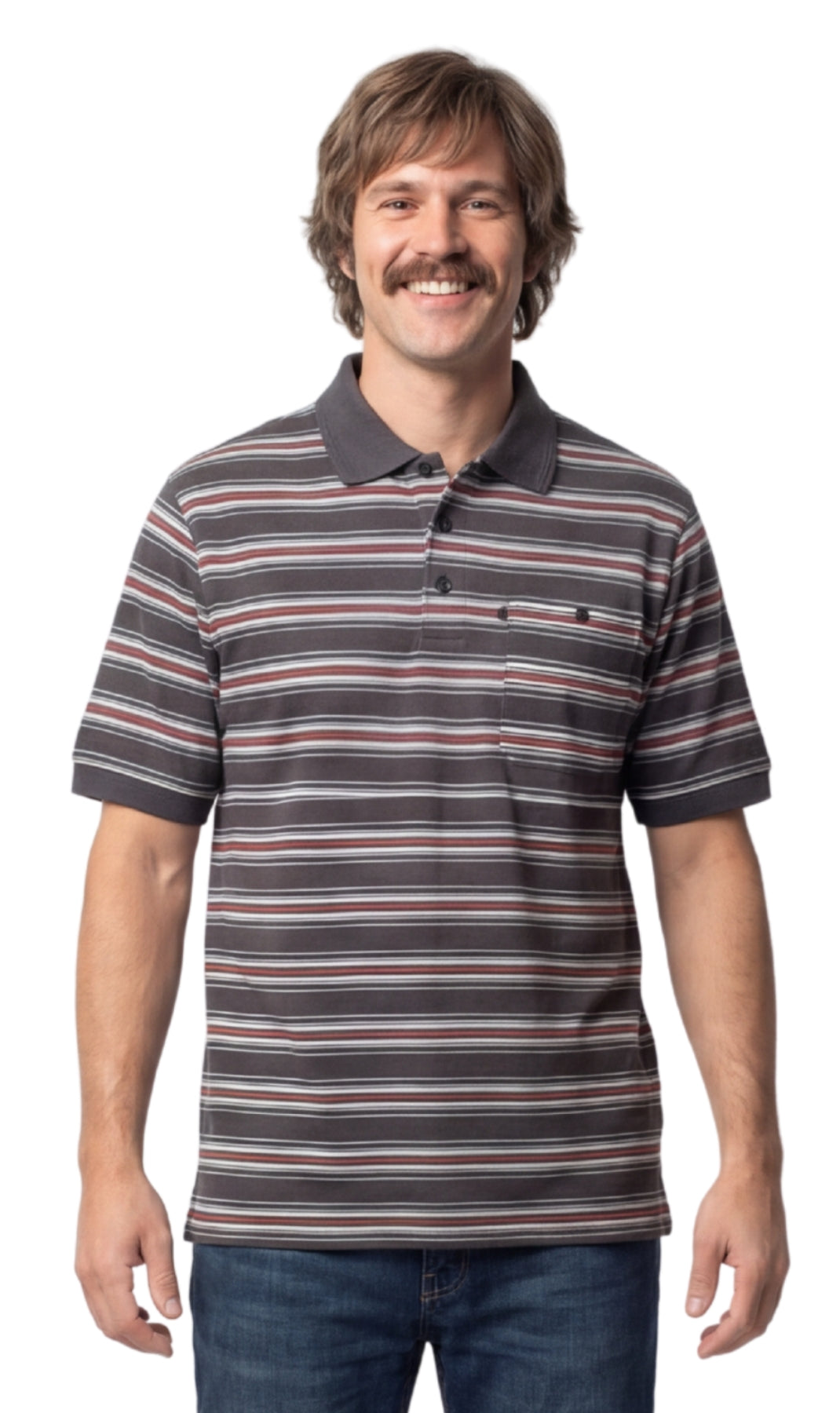 Men's Short Sleeve Pique Polo Shirt with Chest Pocket - Regular Fit