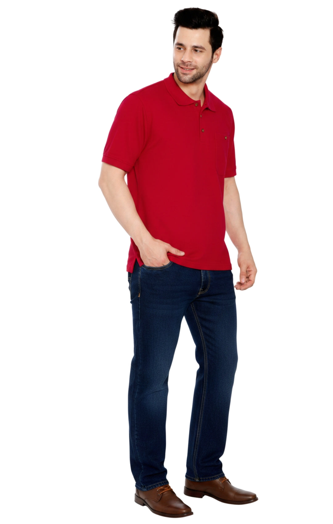 Men's Short Sleeve Pique Polo Shirt with Chest Pocket - Regular Fit
