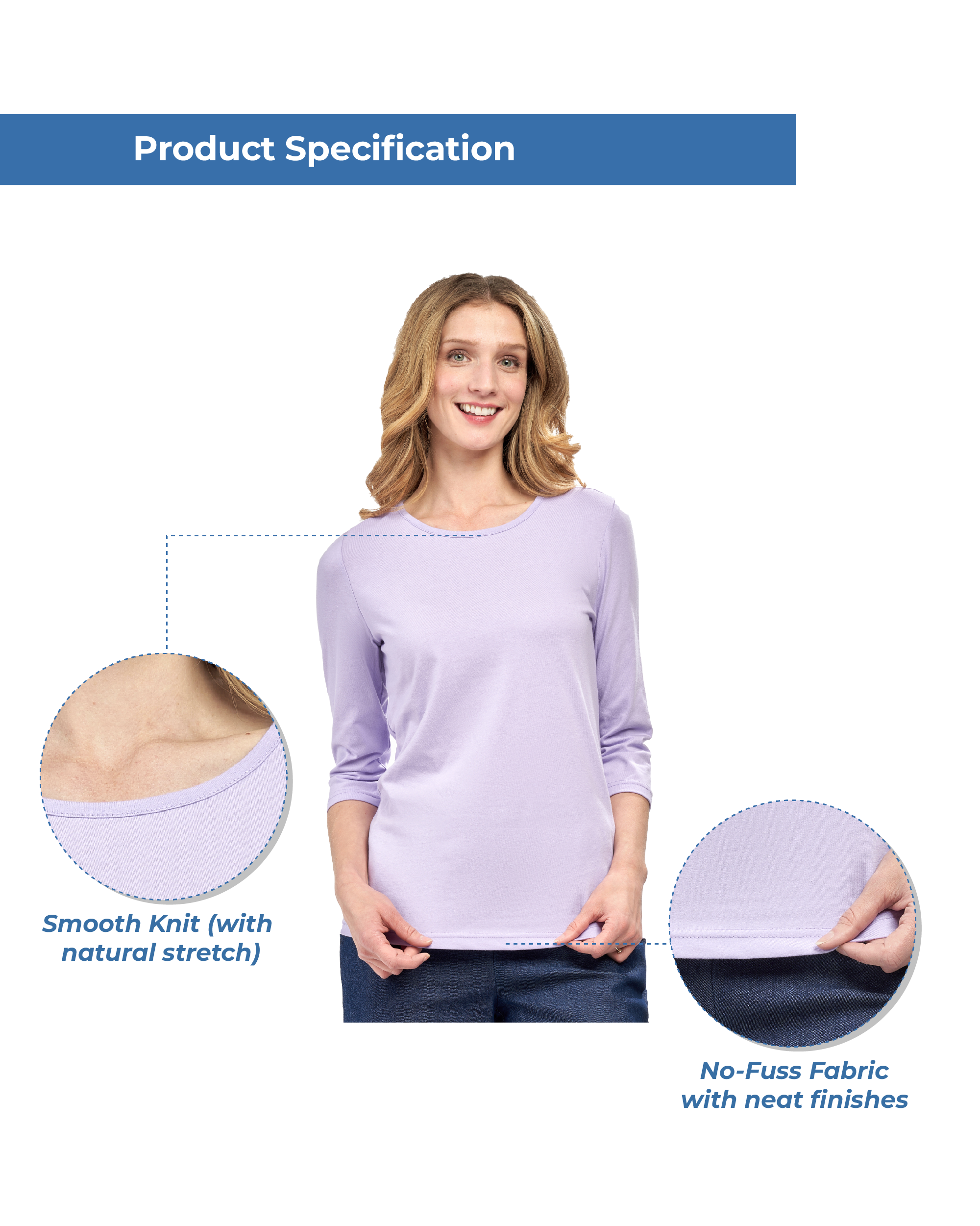 Women's 3/4 Sleeve Crew Neck Jersey Knit Top