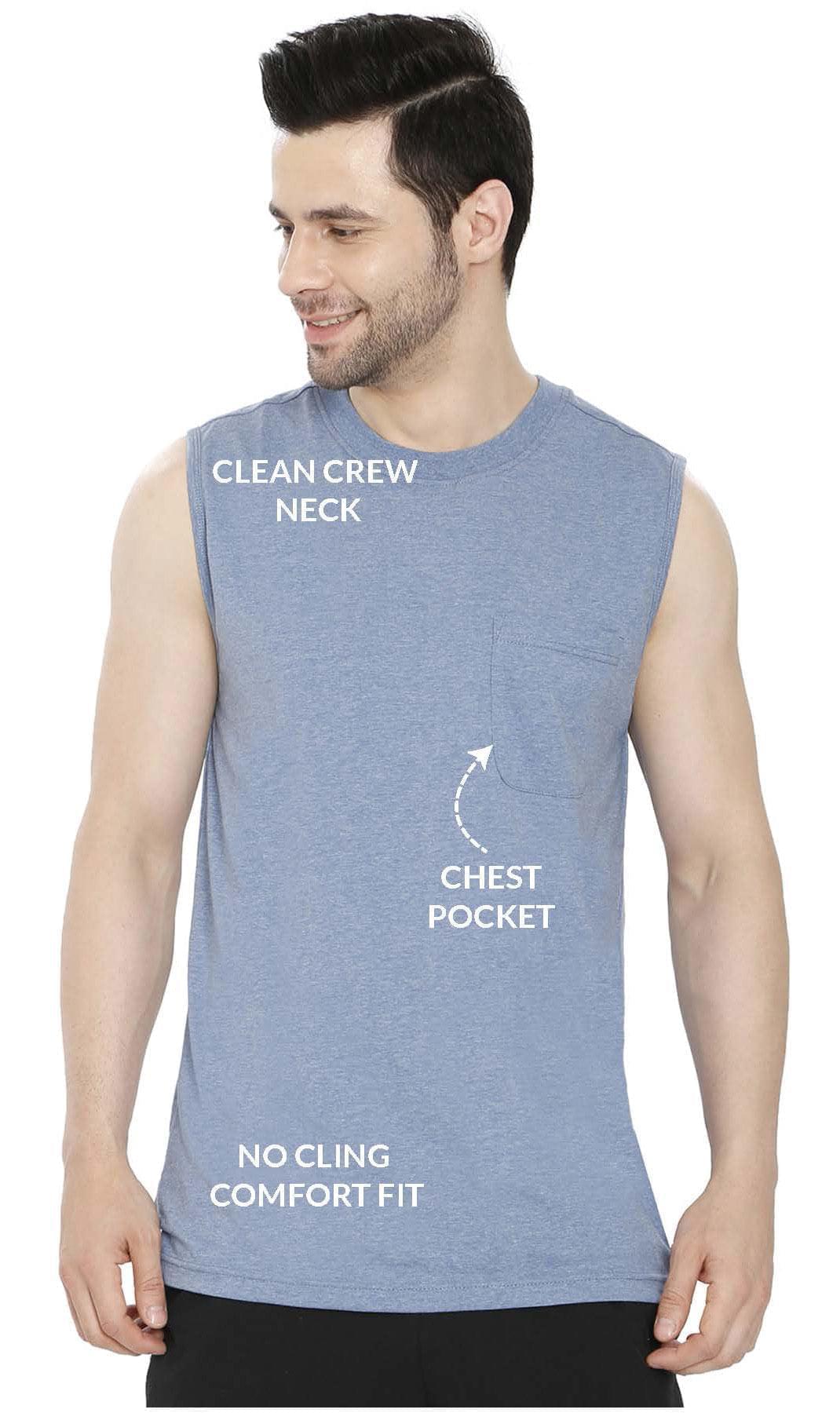 Men's Heavyweight Sleeveless Crew Neck T-Shirt with Chest Pocket