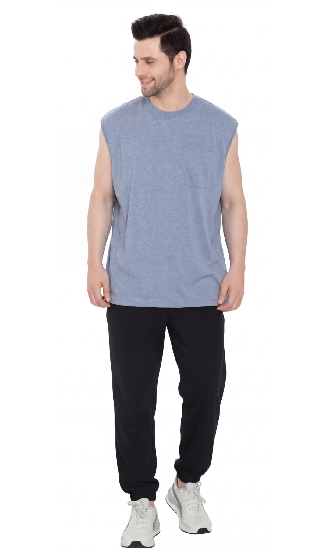Men's Heavyweight Sleeveless Crew Neck T-Shirt with Chest Pocket