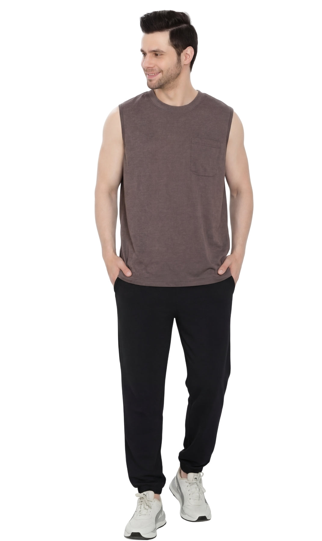 Men's Heavyweight Sleeveless Crew Neck T-Shirt with Chest Pocket