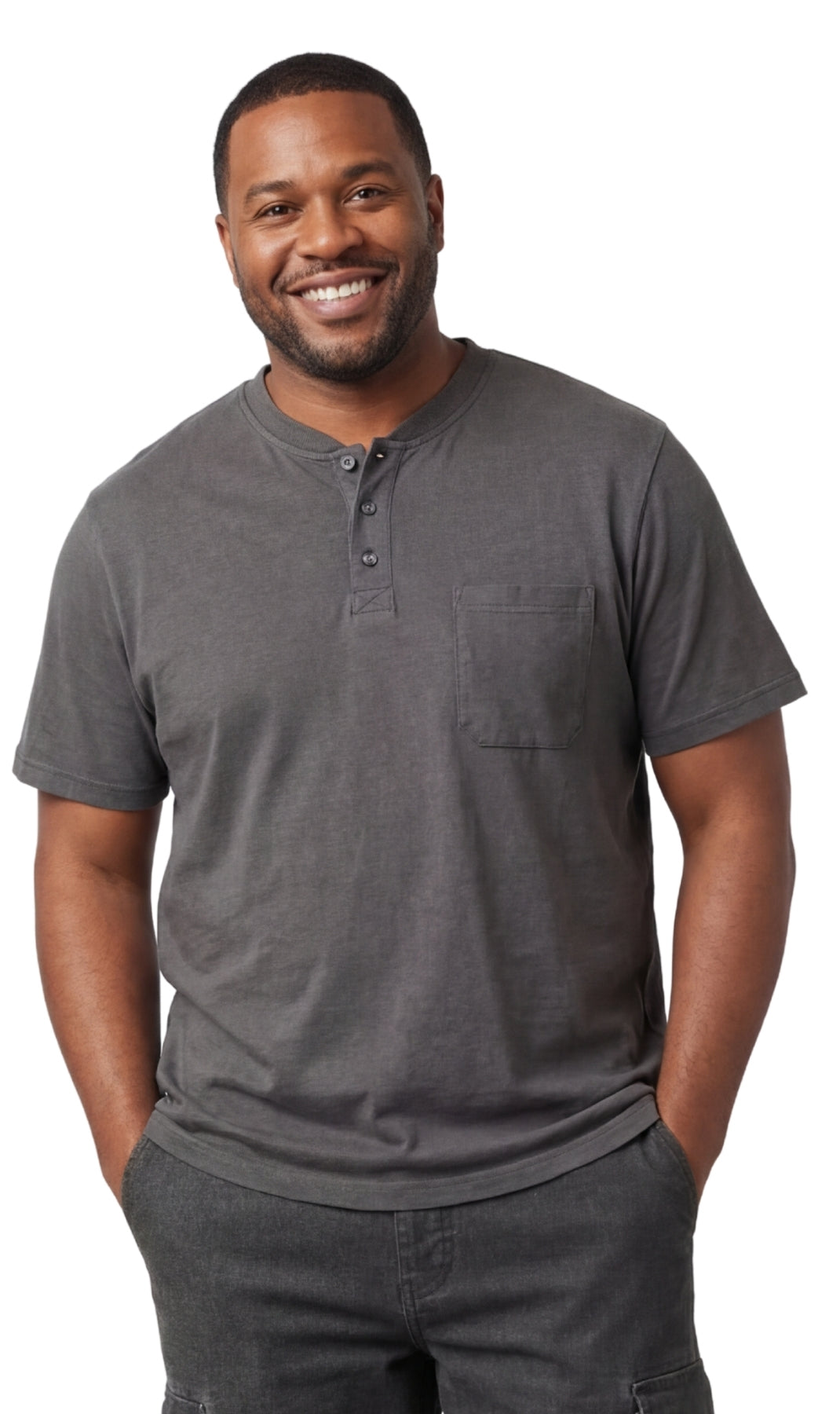 Men's Relaxed Fit Henley T-Shirt with 3-Button Placket & Pocket