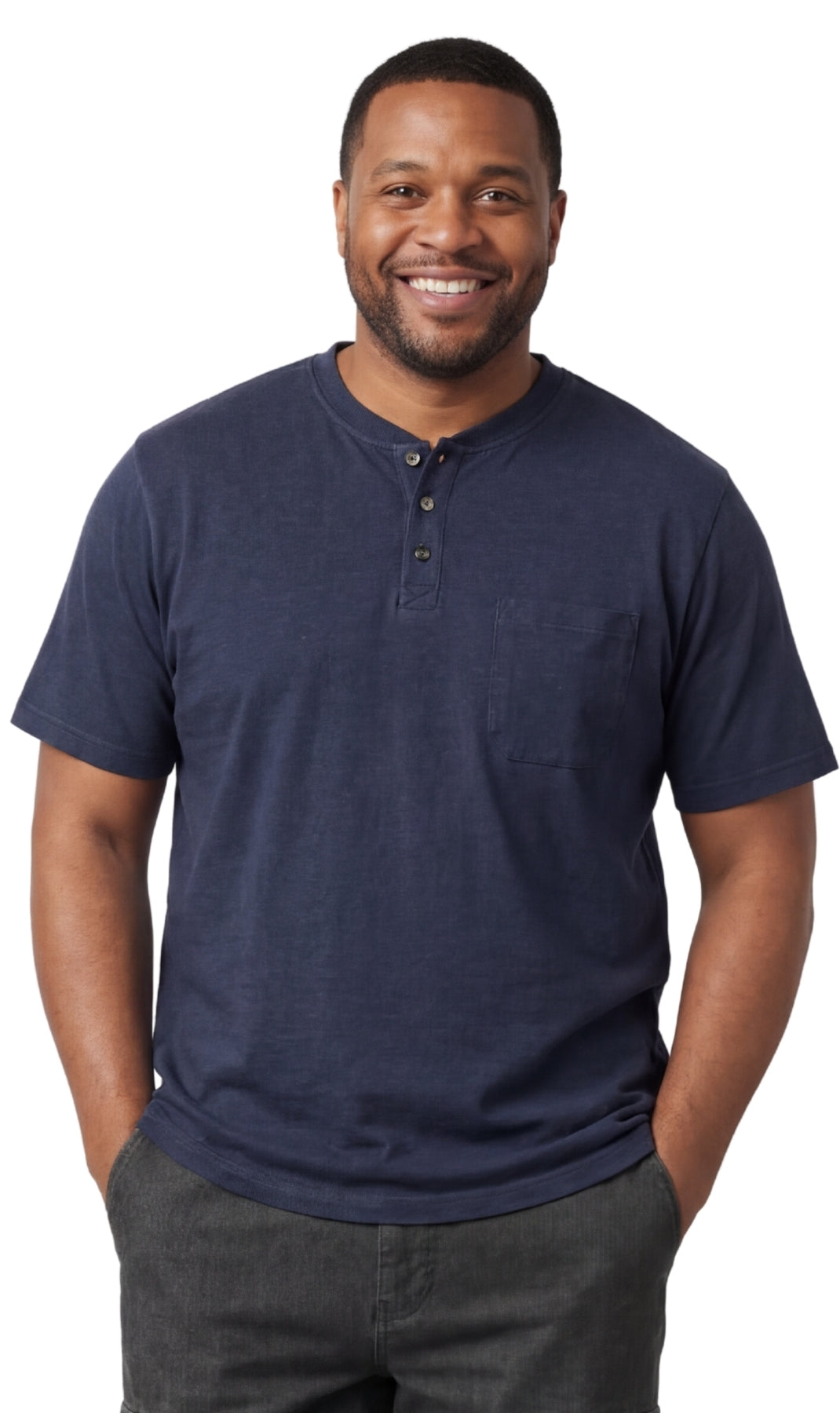 Men's Relaxed Fit Henley T-Shirt with 3-Button Placket & Pocket