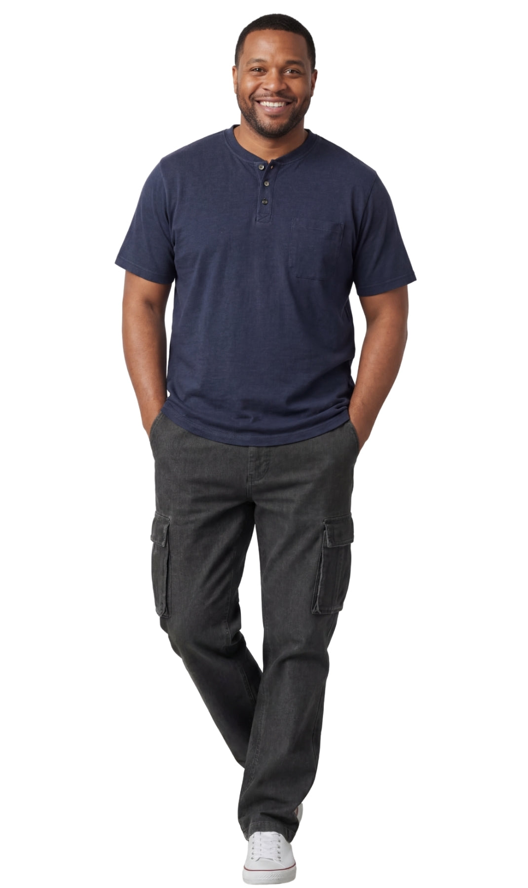 Men's Relaxed Fit Henley T-Shirt with 3-Button Placket & Pocket