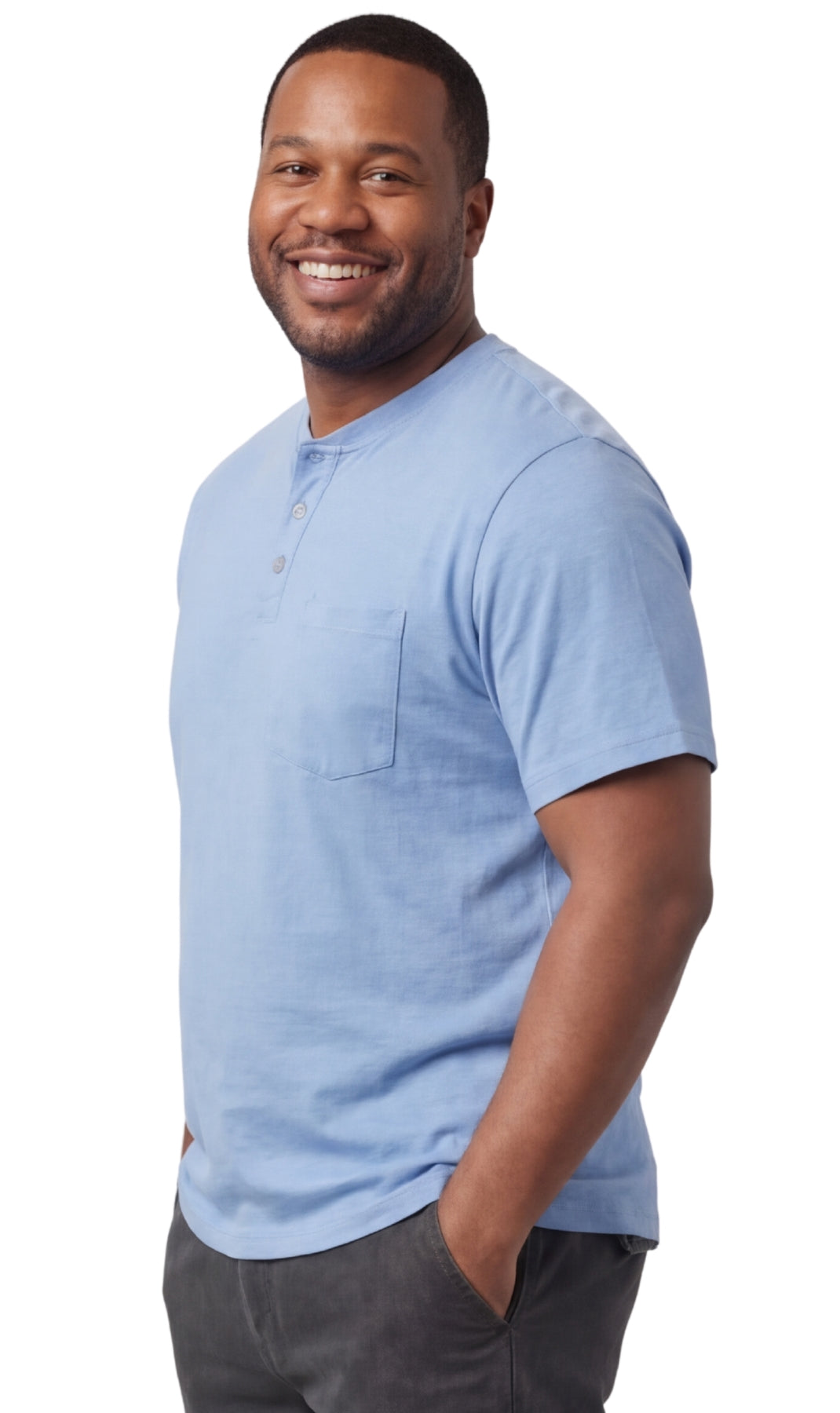 Men's Relaxed Fit Henley T-Shirt with 3-Button Placket & Pocket
