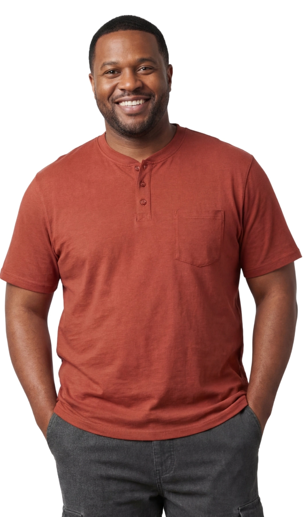 Men's Relaxed Fit Henley T-Shirt with 3-Button Placket & Pocket