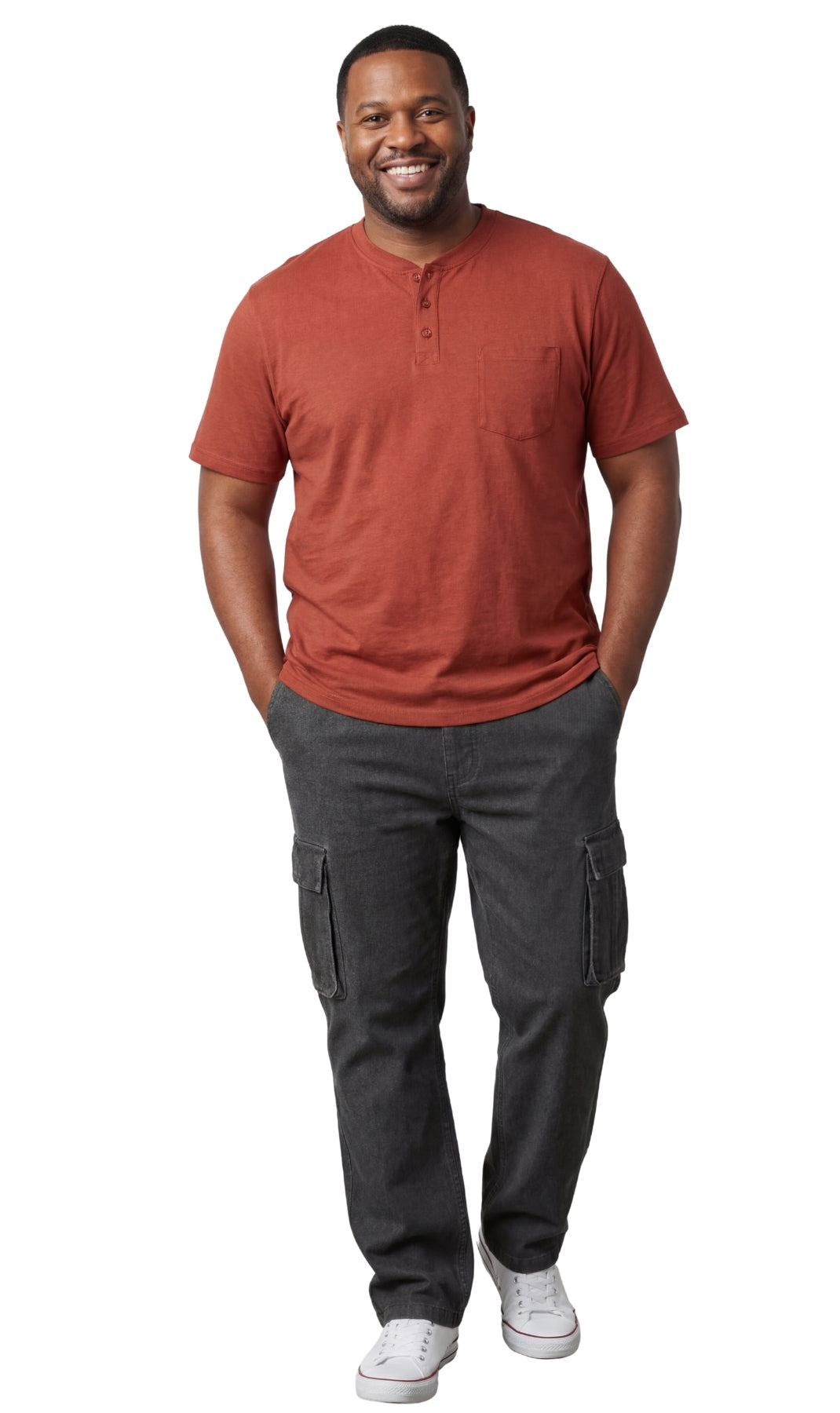 Men's Relaxed Fit Henley T-Shirt with 3-Button Placket & Pocket